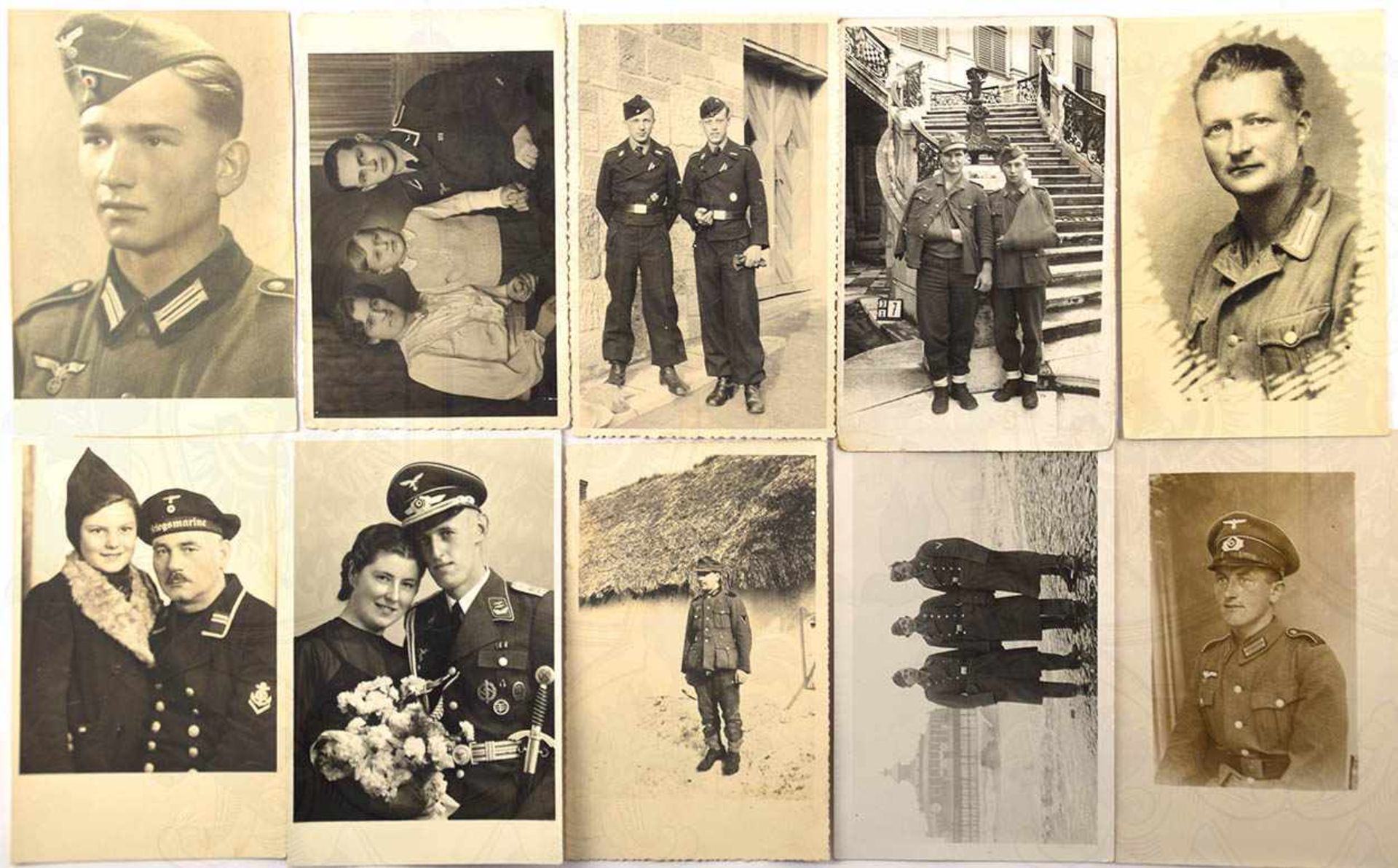 16 PORTRAIT-FOTO-AK, 9x Heer, 5x Luftwaffe, jew. 1x Kriegsmarine u. Waffen-SS, Gefreiter bis