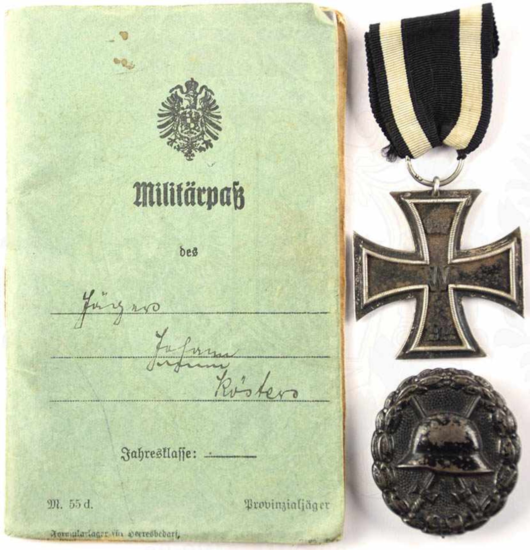 NACHLAß EINES JÄGERS, Militärpaß, Jäger-Btl. v. Neumann, zahlr. Gefechte a. d. Westfront, EK II,