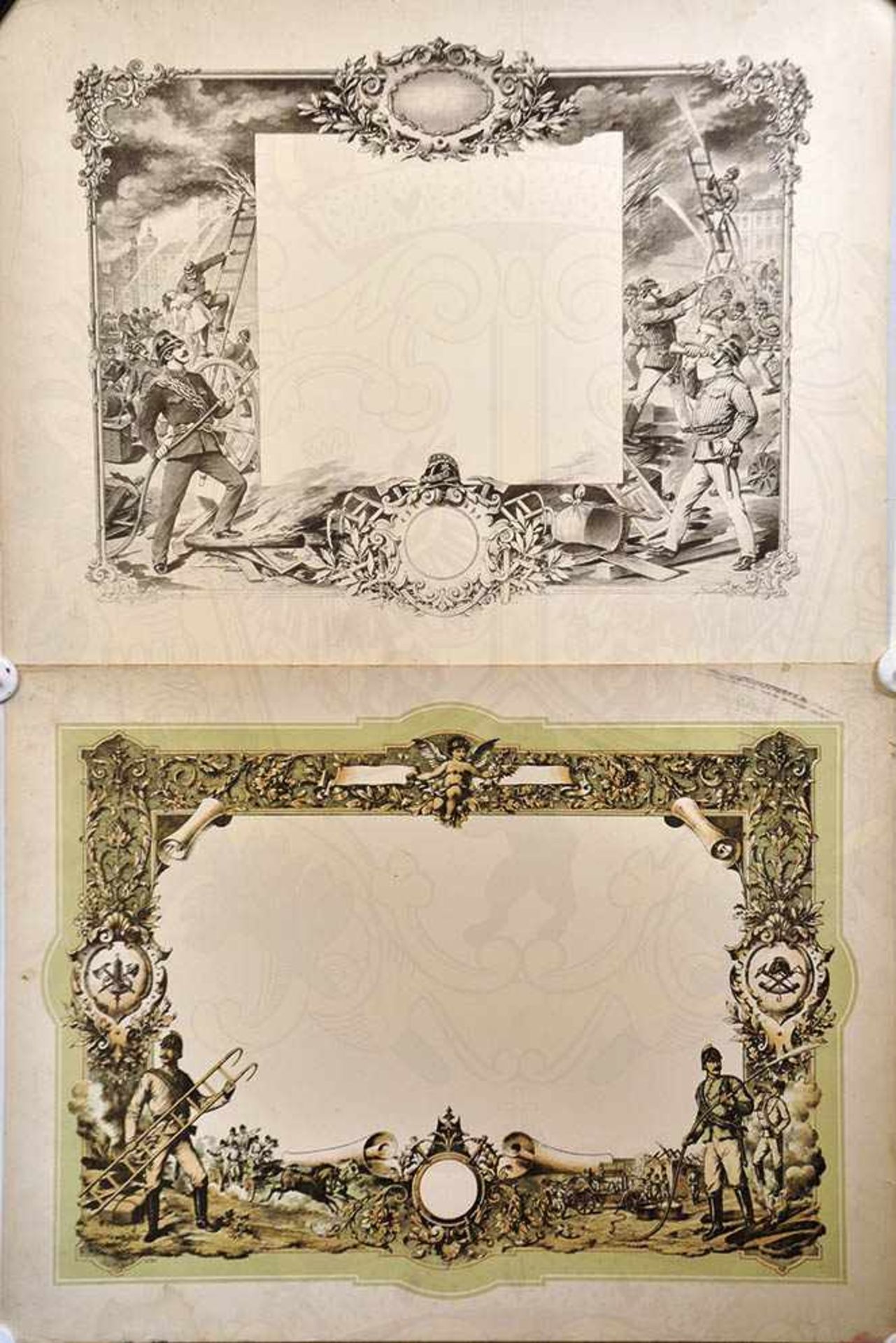 2 VERDIENST-URKUNDEN, blanko, verm. Österreich, 30er Jahre, jew. 66x50 cm