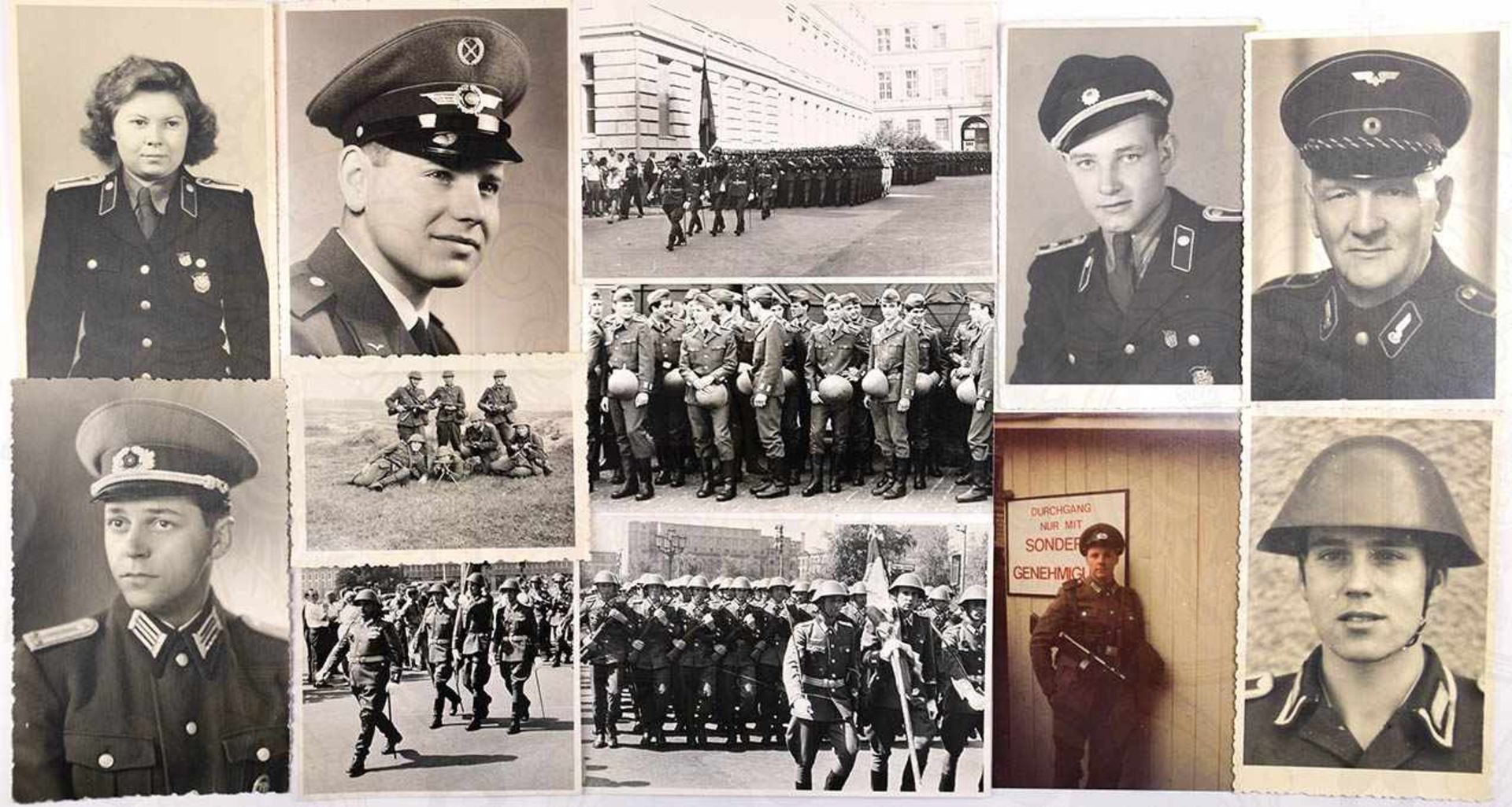 14 FOTOS, NVA-Parade in Berlin; Offiziere u. Uffz.; Farbfoto Grenzsoldat m. PPsh, Gruppe m. PPsh