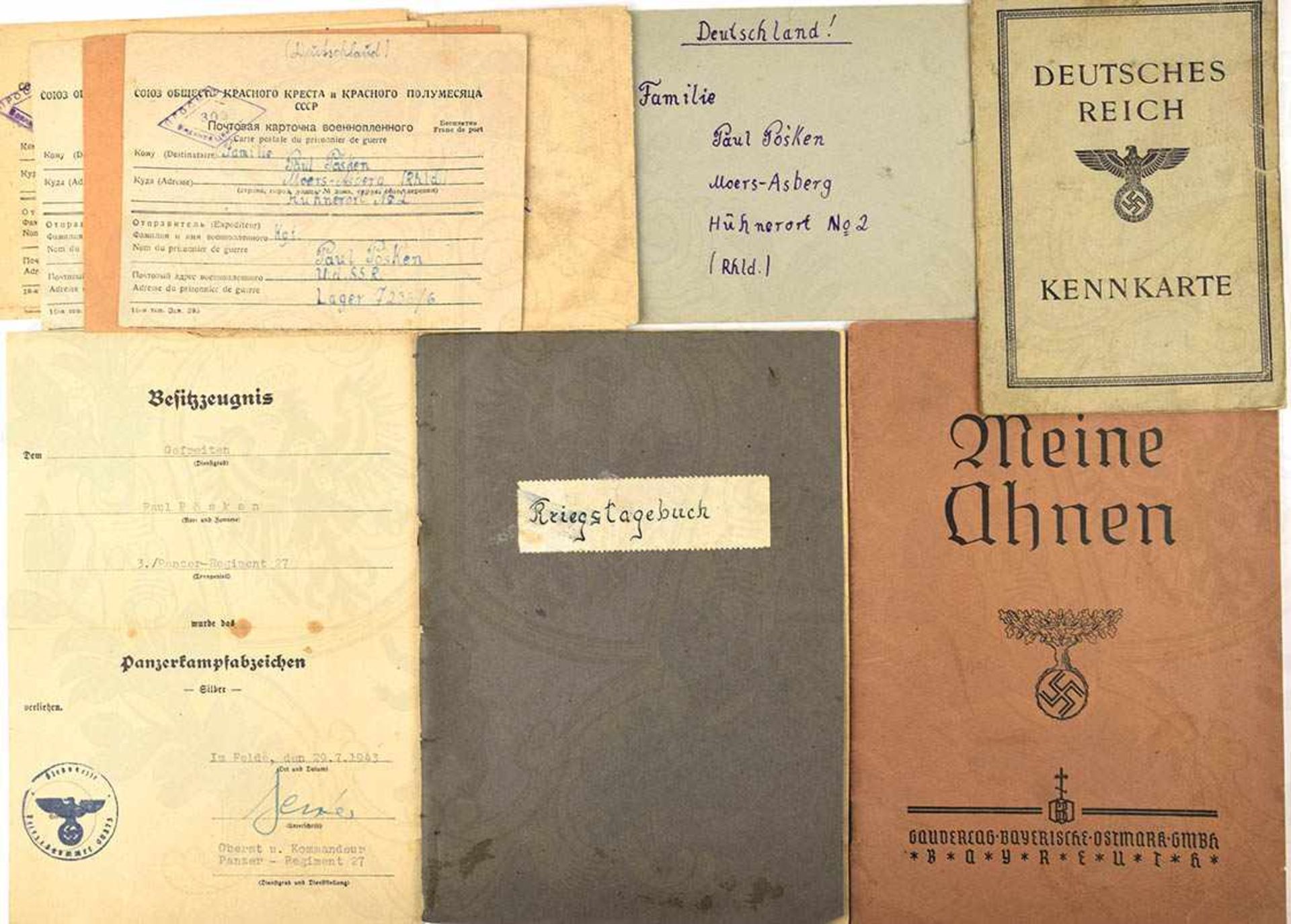 DOKUMENTENGRUPPE EINES GEFREITEN, d. 3. Kp./Panzer-Rgt. 27, (19. PD), VU z. Panzerkampfabzeichen