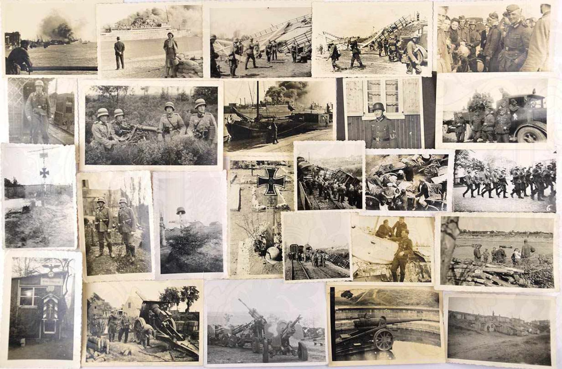 SAMMLUNG 250 FOTOS HEER, Ausbildung, Marschkolonnen, West- u. Ostfront, Zerstörungen, Geschütze,