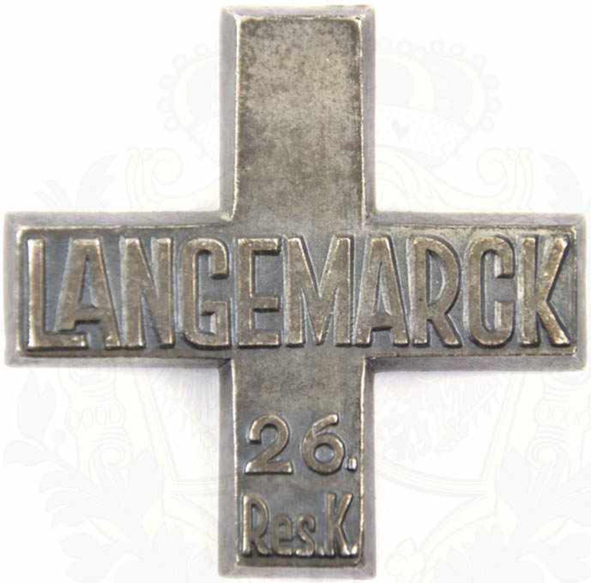 LANGEMARCK-KREUZ 26. RESERVE-KORPS, Weißmetall/pat., broschiert