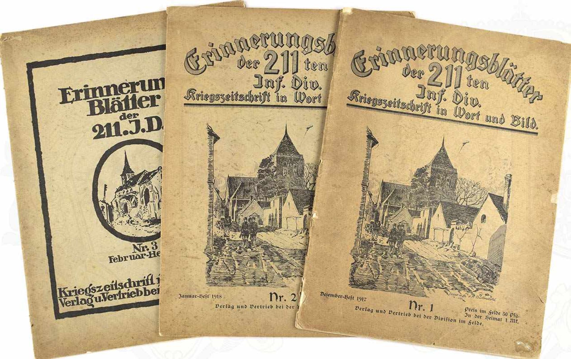 ERINNERUNGSBLÄTTER DER 211TEN INF.DIV., Hefte 1-3, 1917-18, jew. 34 S., zahlr. Abb., kart.