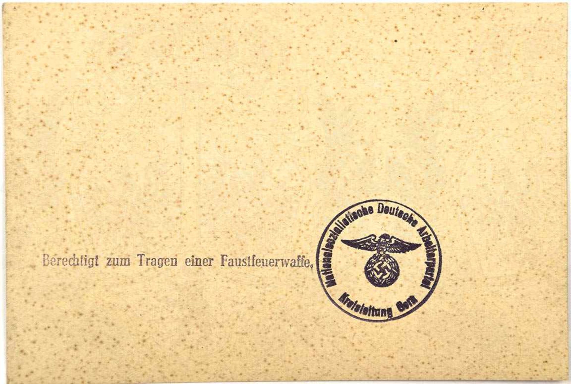 AUSWEISKARTE, e. Angehörigen d. „Politischen Staffel“ d. NSDAP, Gera, 28. 5. 1944, berechtigt z. - Bild 2 aus 2