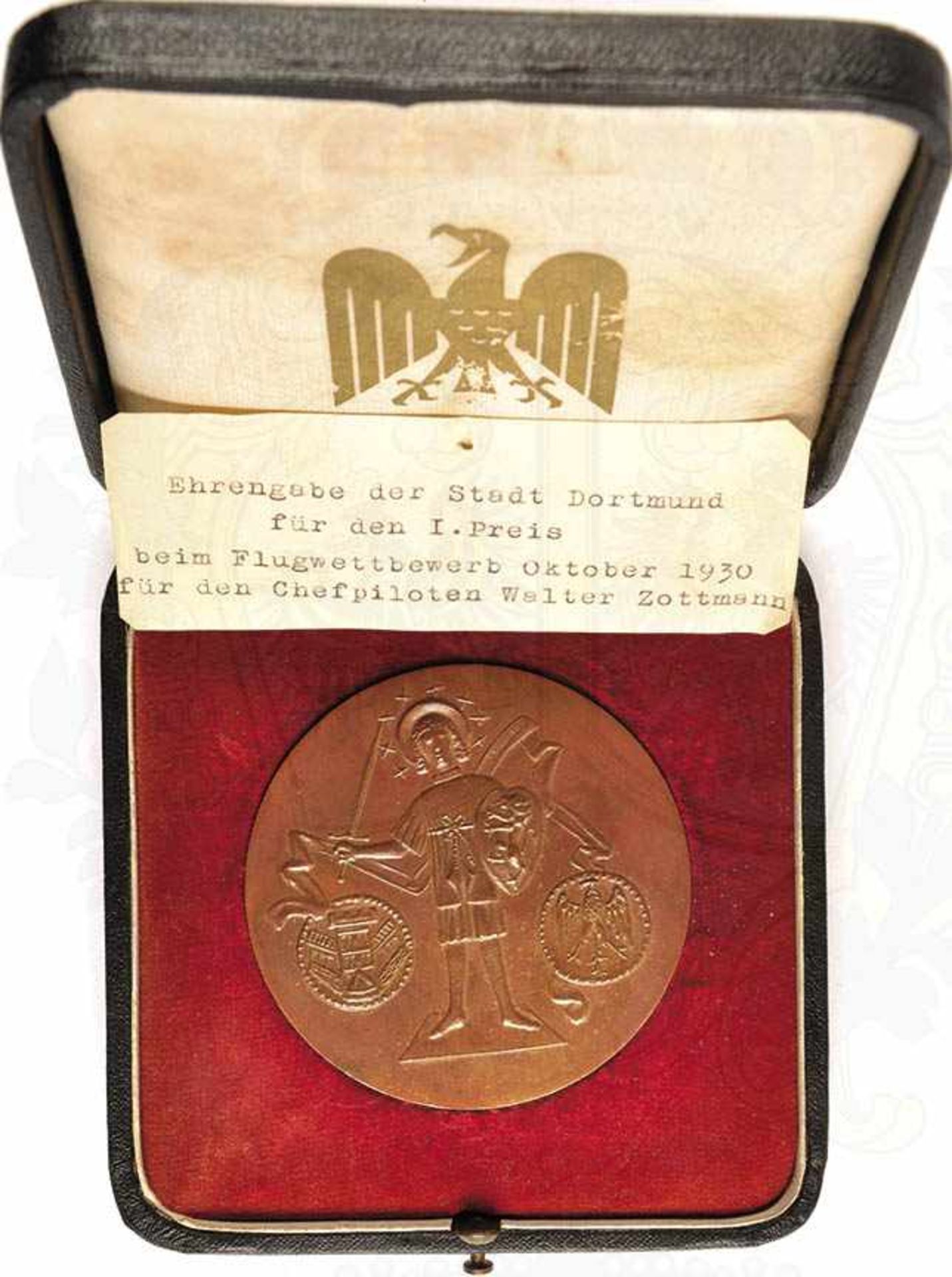 EHRENGABE DER STADT DORTMUND, Bronzemedaille m. Wappen, Reichsadler u. Heiligenfigur m. Schwert, Ø