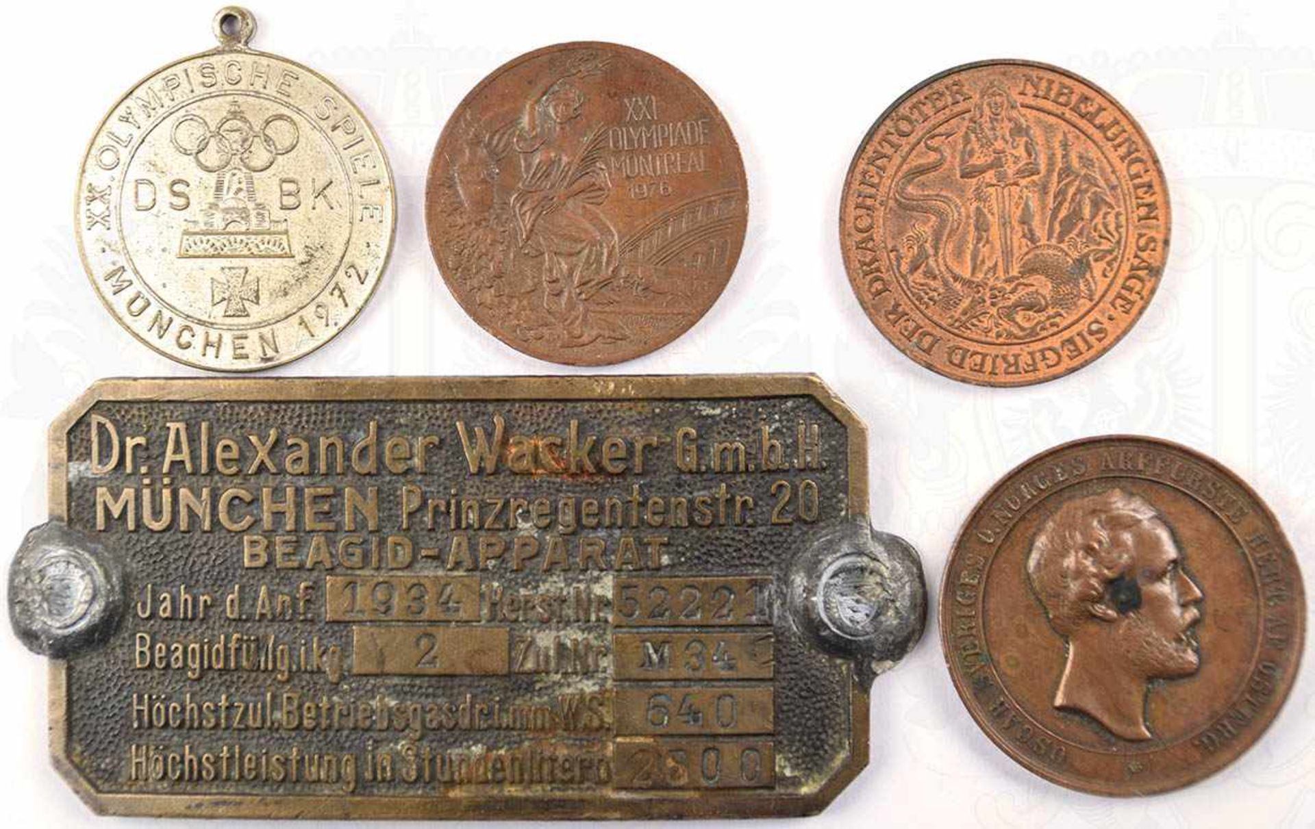 4 MEDAILLEN: Bronzemedaille Industrie-Ausstellung Stockholm 1866; Med. Siegfried der Drachentöter;