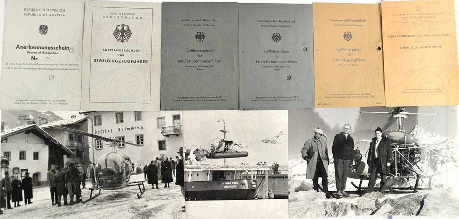 NACHLAß EINES PILOTEN, Flugzeug- und Hubschrauberführer, 11 Ausweise 1952-1959, 1x