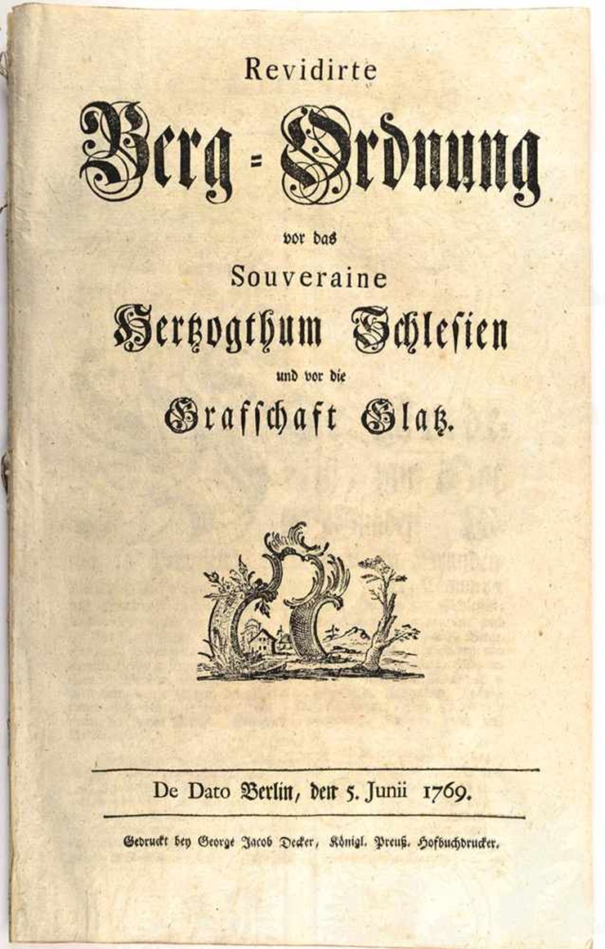 REVIDIRTE BERG-ORDNUNG, für das Herzogtum Schlesien u. die Grafschaft Glatz, gedruckt bei George