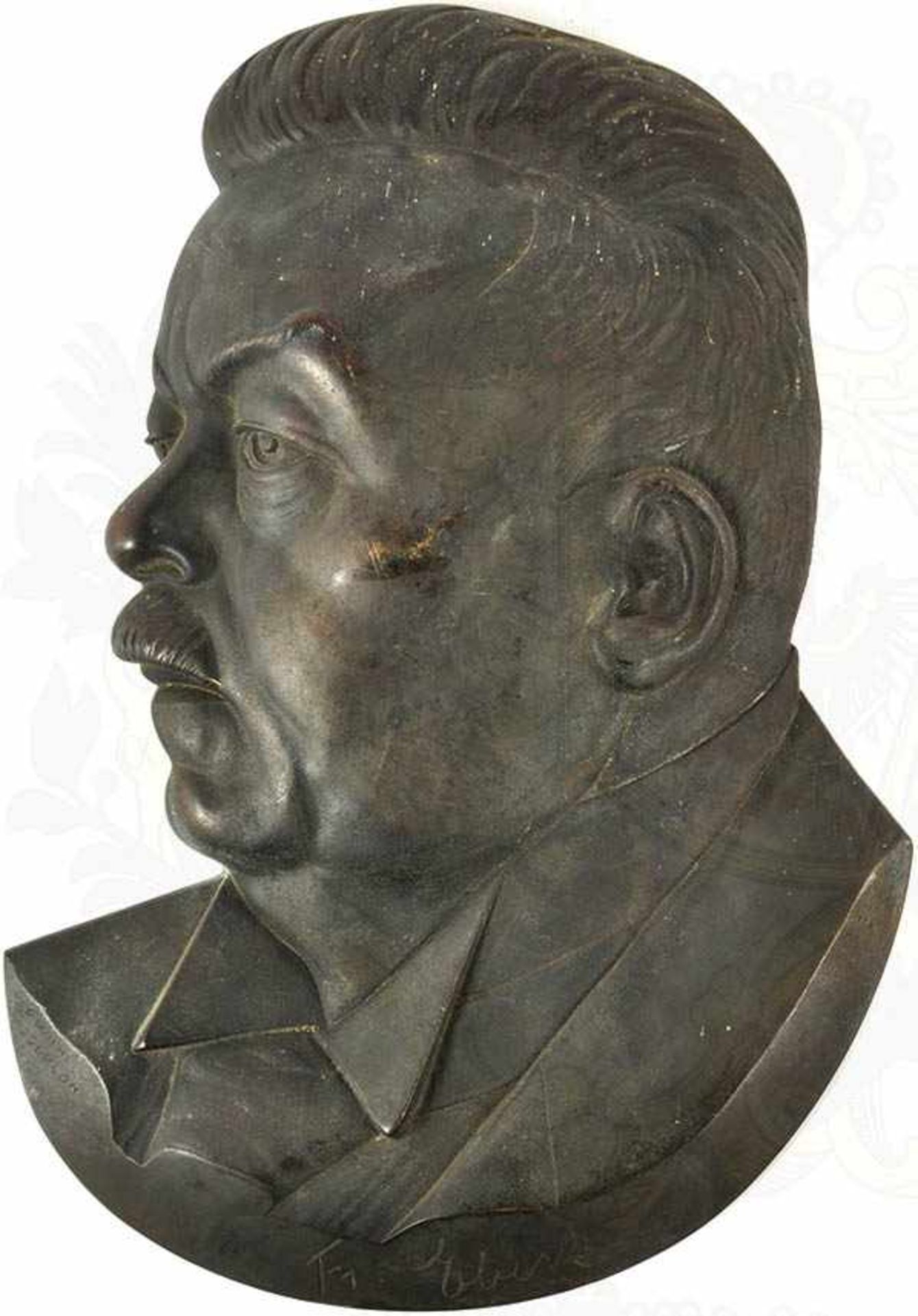 PORTRAIT-RELIEF REICHSPRÄSIDENT FRIEDRICH EBERT (1871-1925), halbhohler Bronze-Guss, Brustbild,