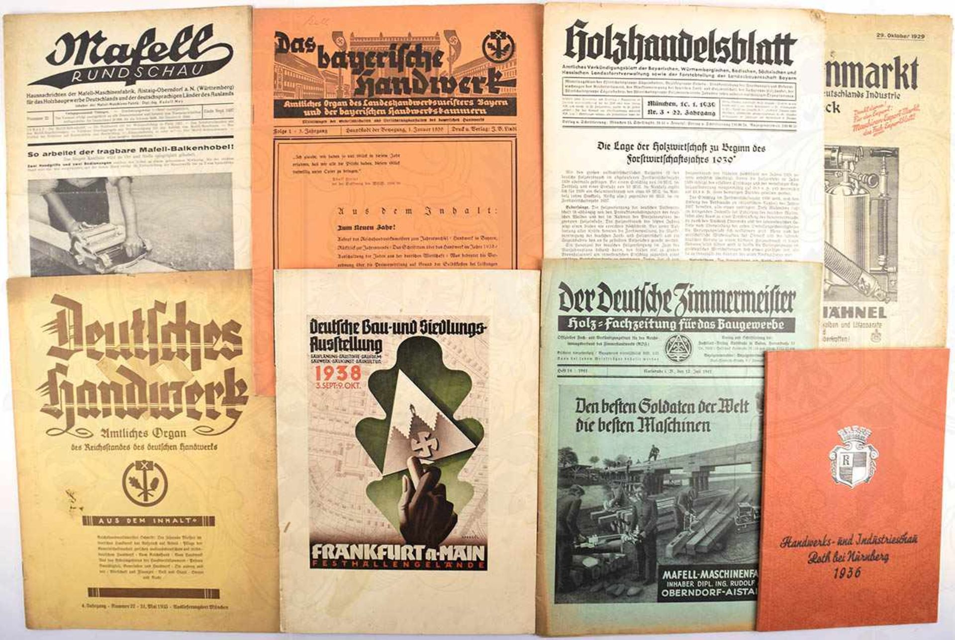 KONVOLUT MITTEILUNGSBLÄTTER UND FACHZEITUNGEN, 54x „Das bayerische Handwerk“, 1935-39, 3x doppelt;