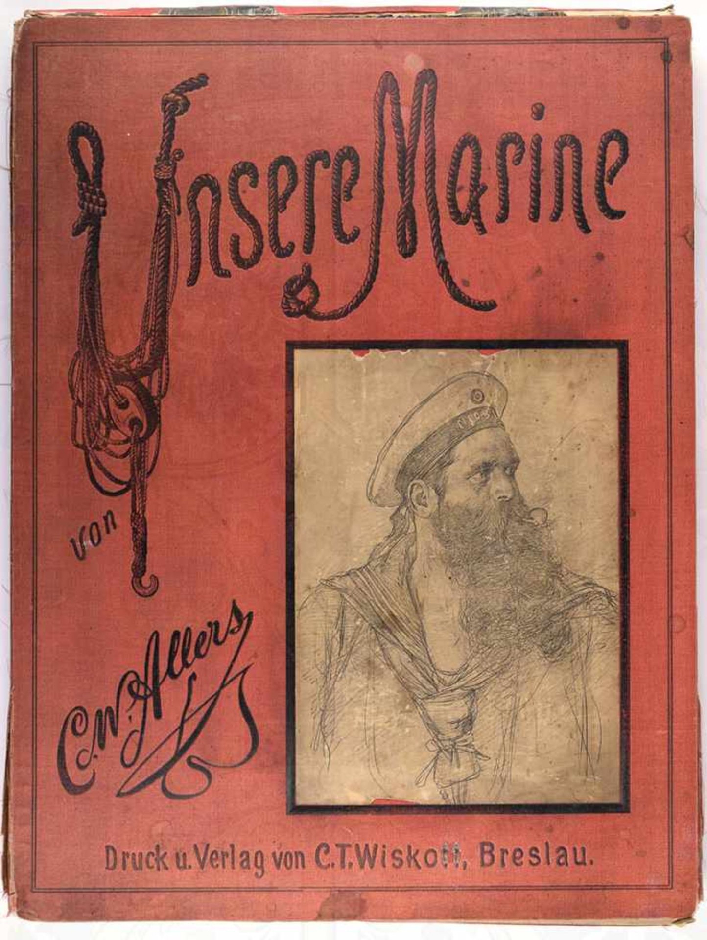 KUNSTMAPPE „UNSERE MARINE“, 50 s/w Drucke (kpl.) nach Zeichn. von C. W. Allers, auf 40 Kartonträgern