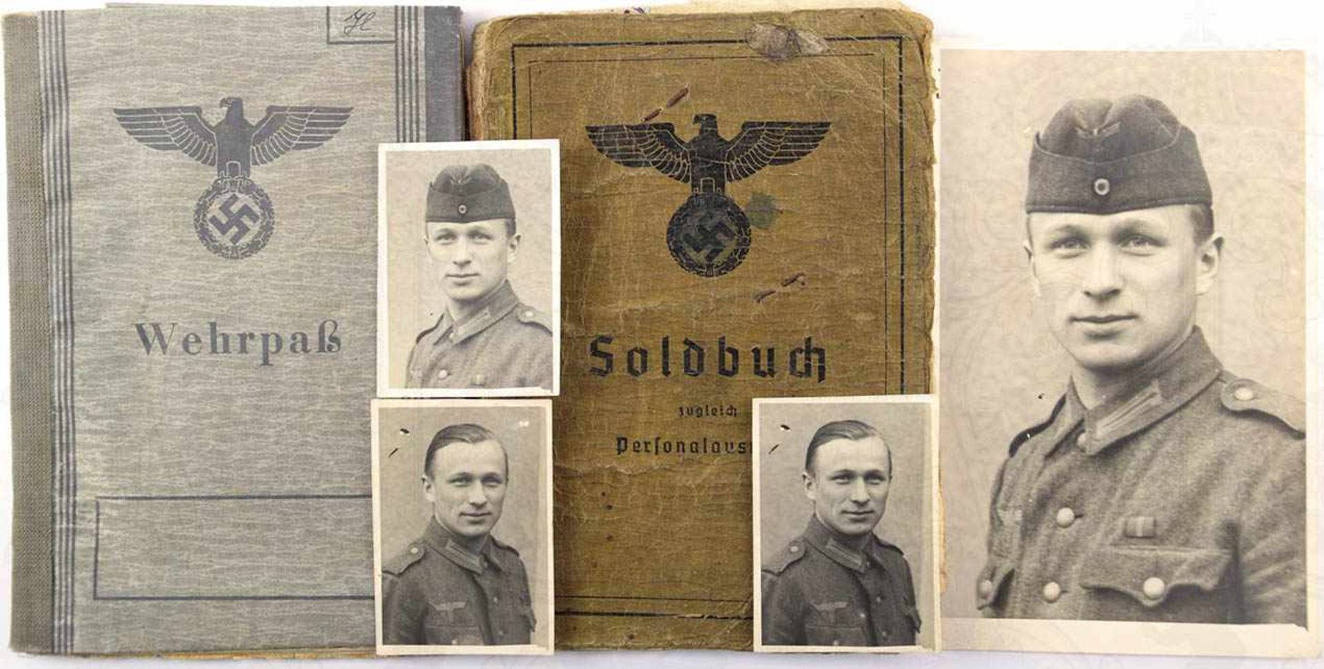 WEHRPAß UND SOLDBUCH EINES OBERGEFREITEN, d. Stabs-Batterie/Volks-Artillerie-Korps 403 bzw. Heeres-