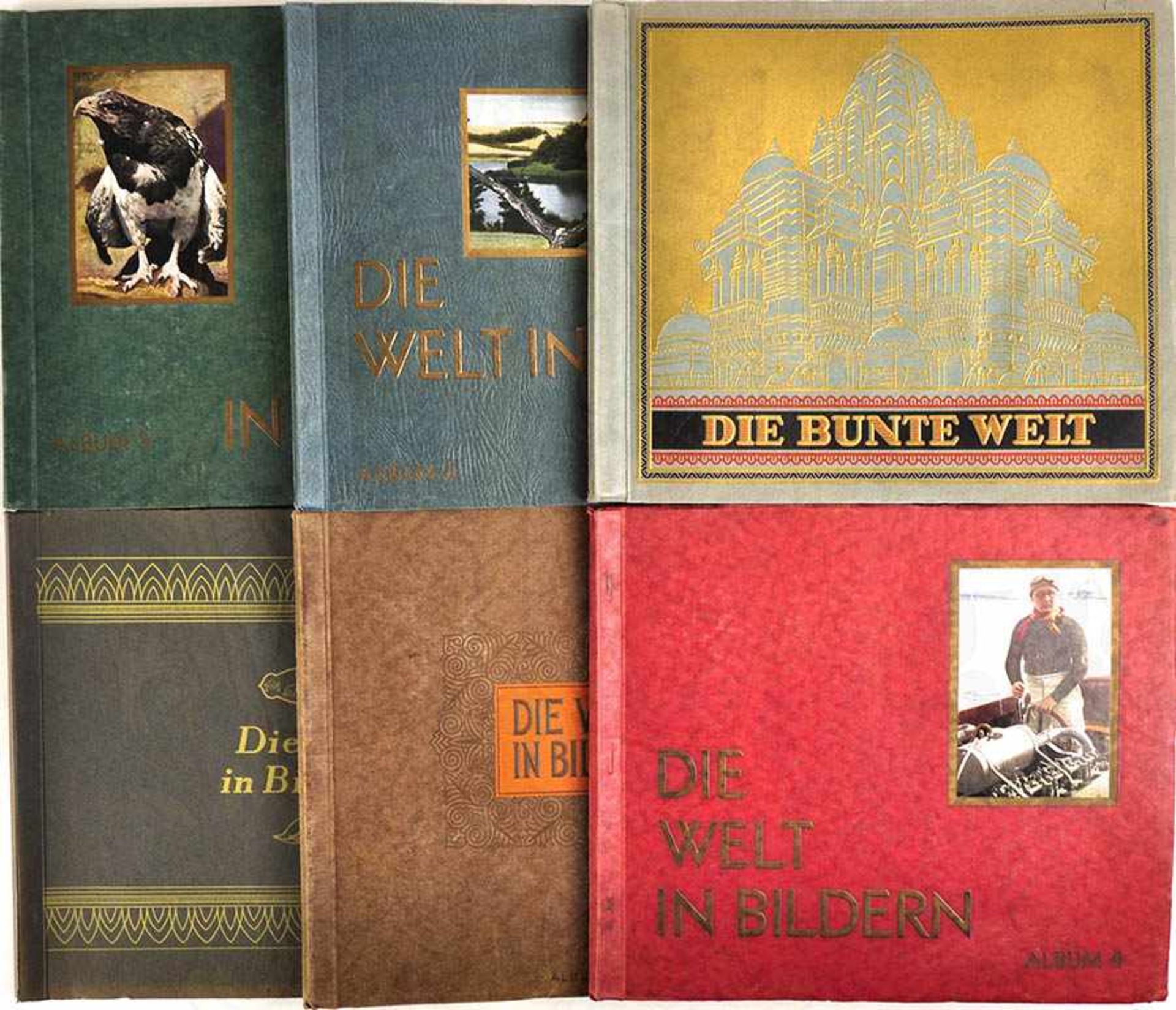 DIE WELT IN BILDERN, Alben 1-5, Zig.-Industrie, Dresden 1927-30; dazu „Die bunte Welt“, 1935, ges.