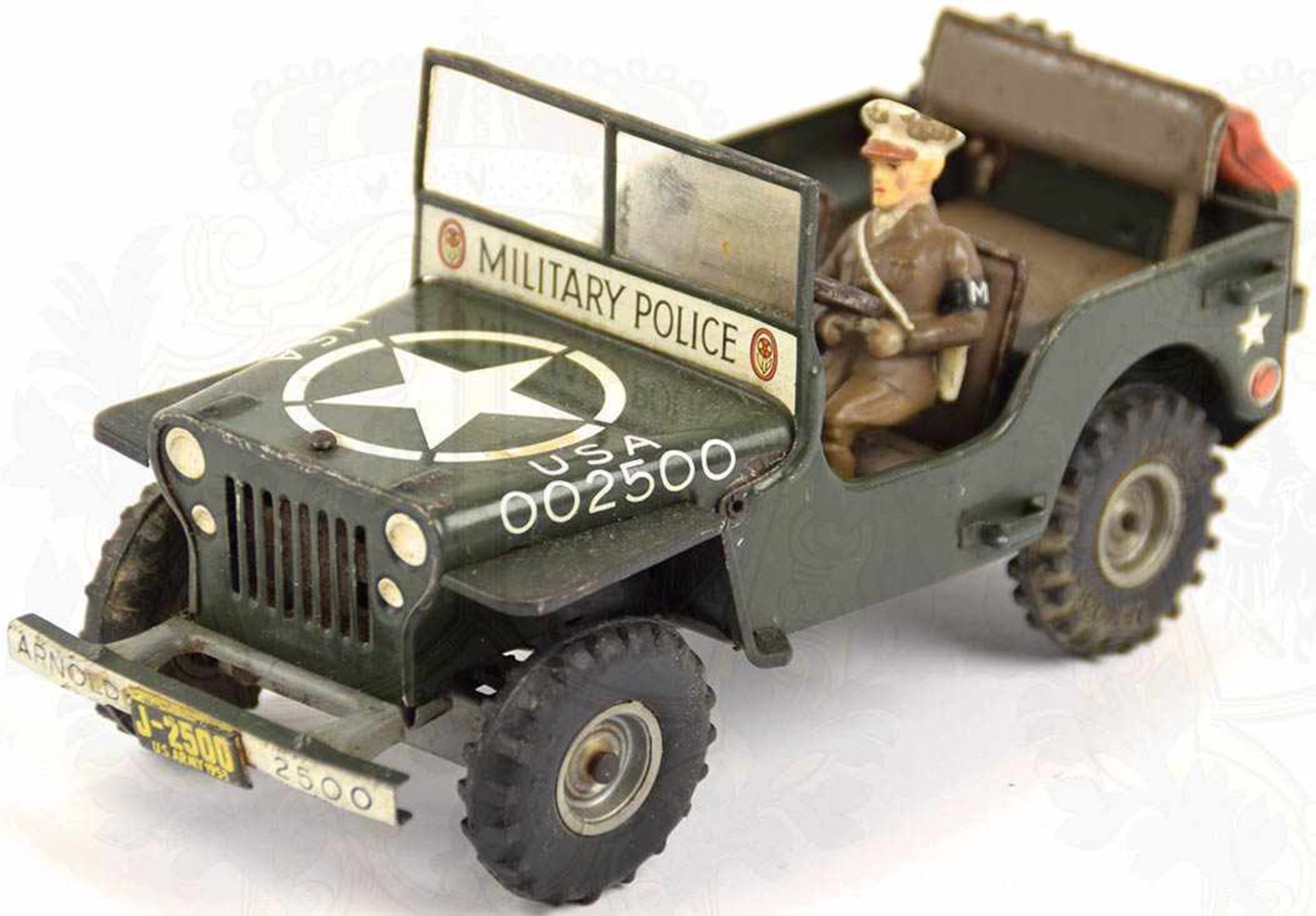 WILLYS-JEEP MB der U.S. Military Police, 1953, Eisenblech, olivgrün lackiert, entspr. weiße