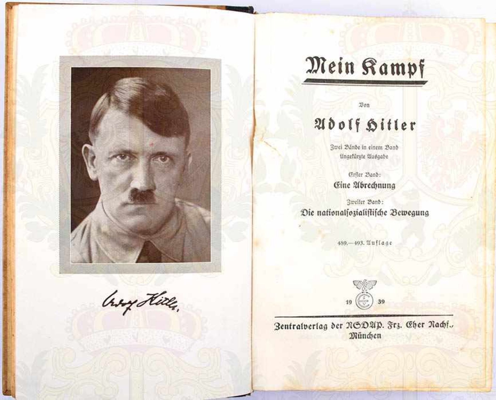 MEIN KAMPF, Adolf Hitler, Hochzeitsausgabe d. Stadt München, Eher-V. 1939, 1 Portrait, 781 S., die - Bild 2 aus 2