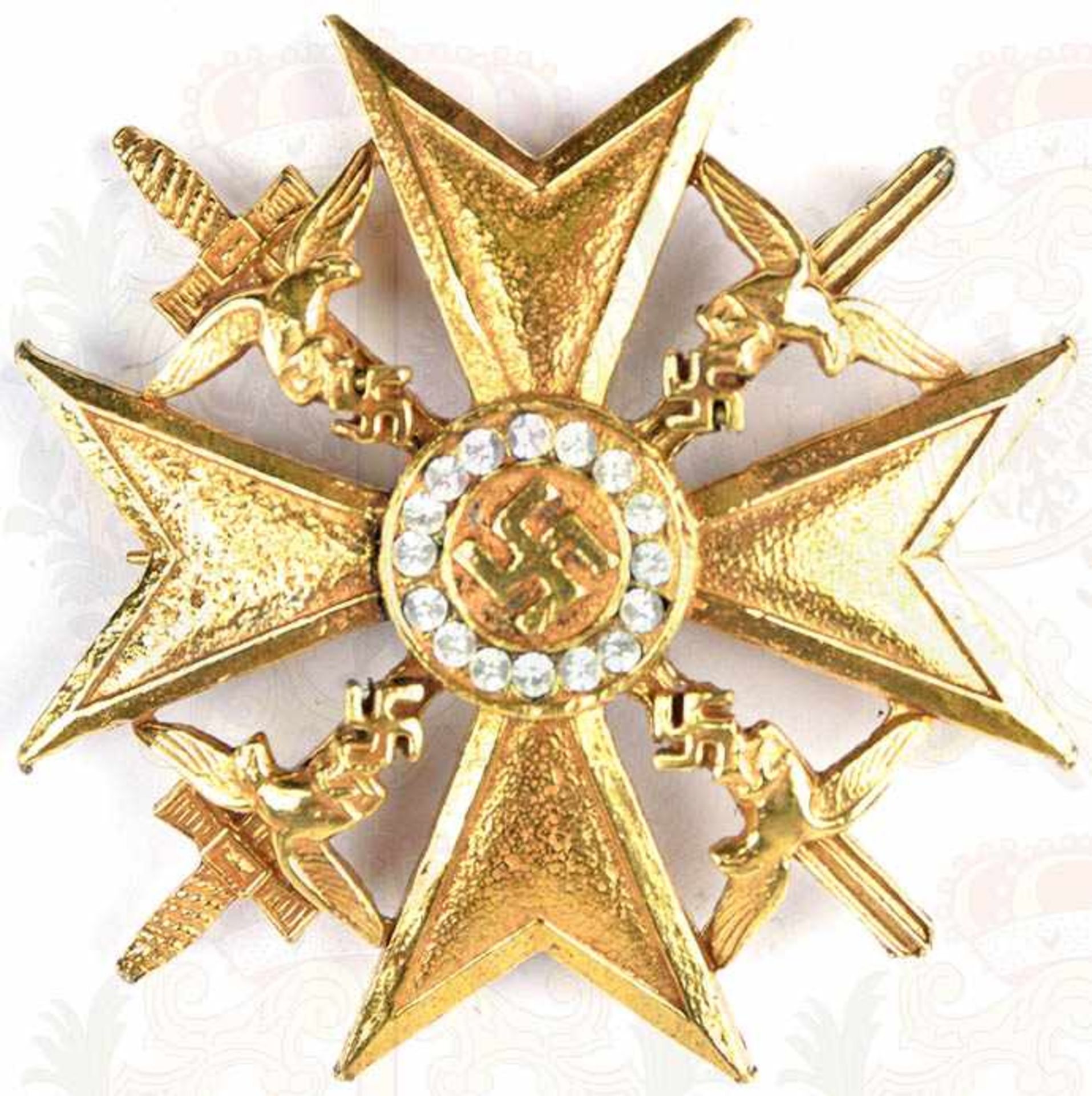 SPANIENKREUZ IN GOLD MIT SCHWERTERN UND BRILLANTEN, Buntmetall/vergld., m. Simili-Steinen, im - Bild 2 aus 3