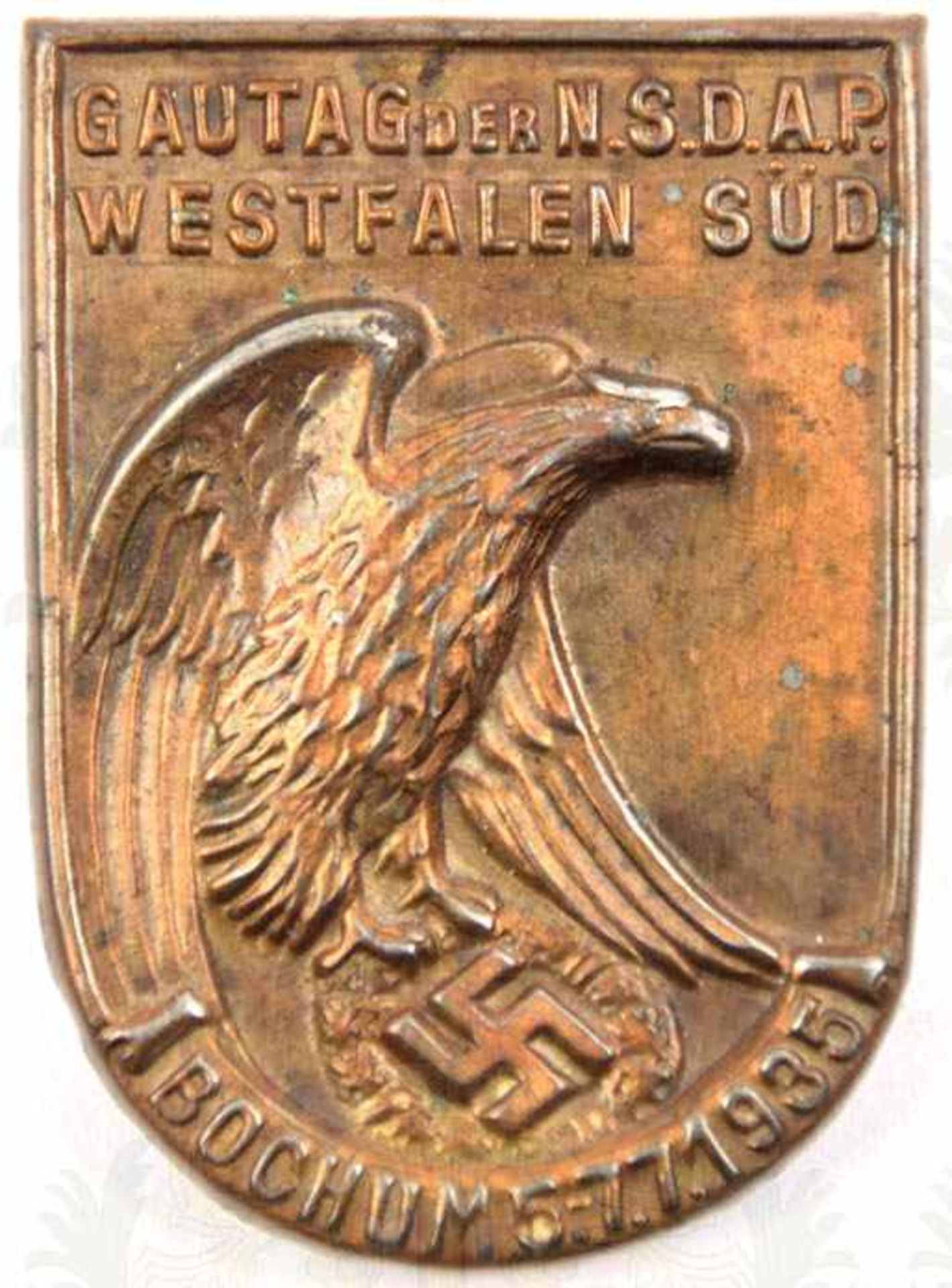 GAUTAG DER NSDAP WESTFALEN-SÜD, Bochum, 1935, Buntmetall, hohl geprägt, gedunkelt