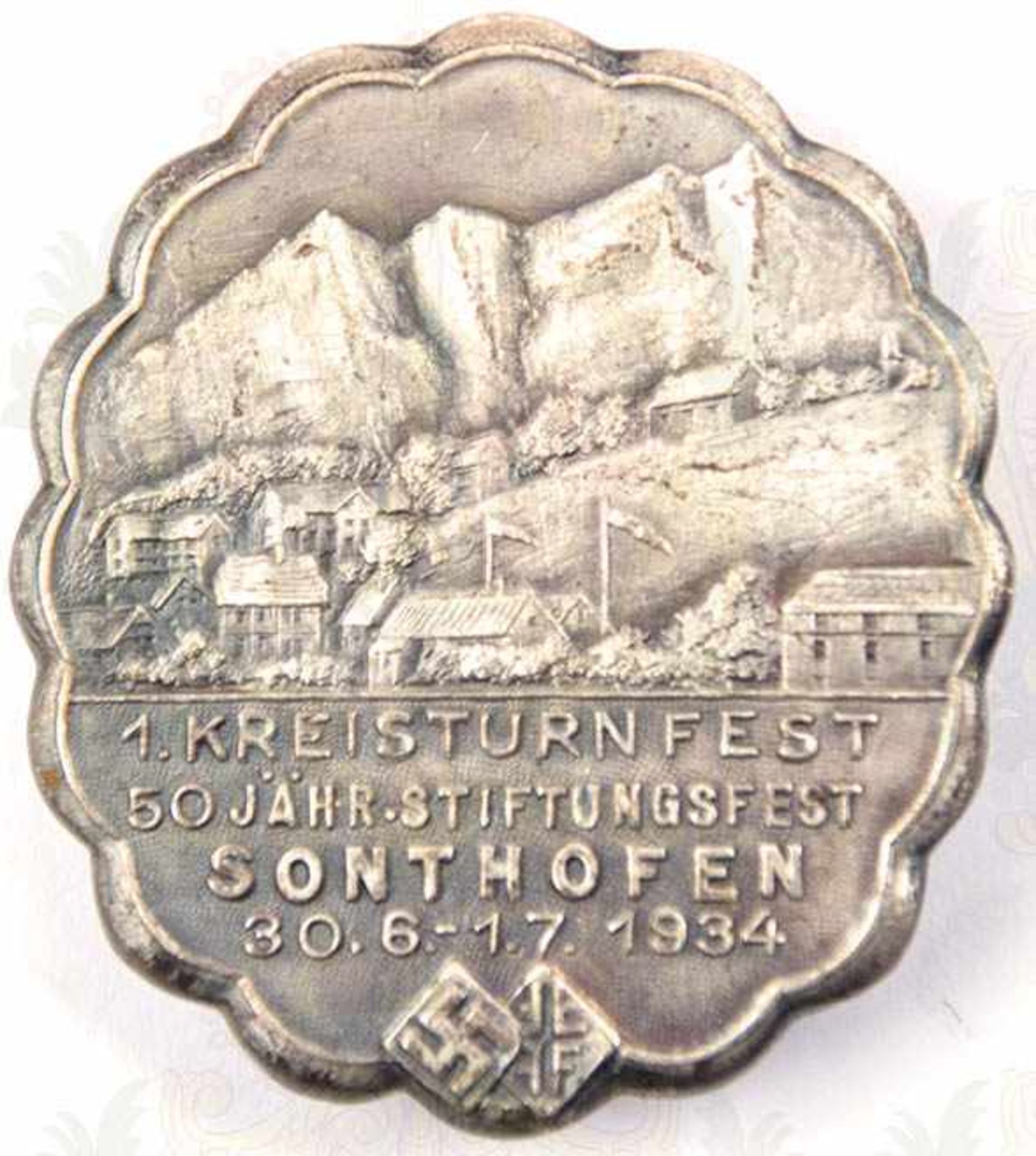 1. KREISTURNFEST SONTHOFEN 1934, Weißmetall, halbhohl geprägt, etwas gedunkelt