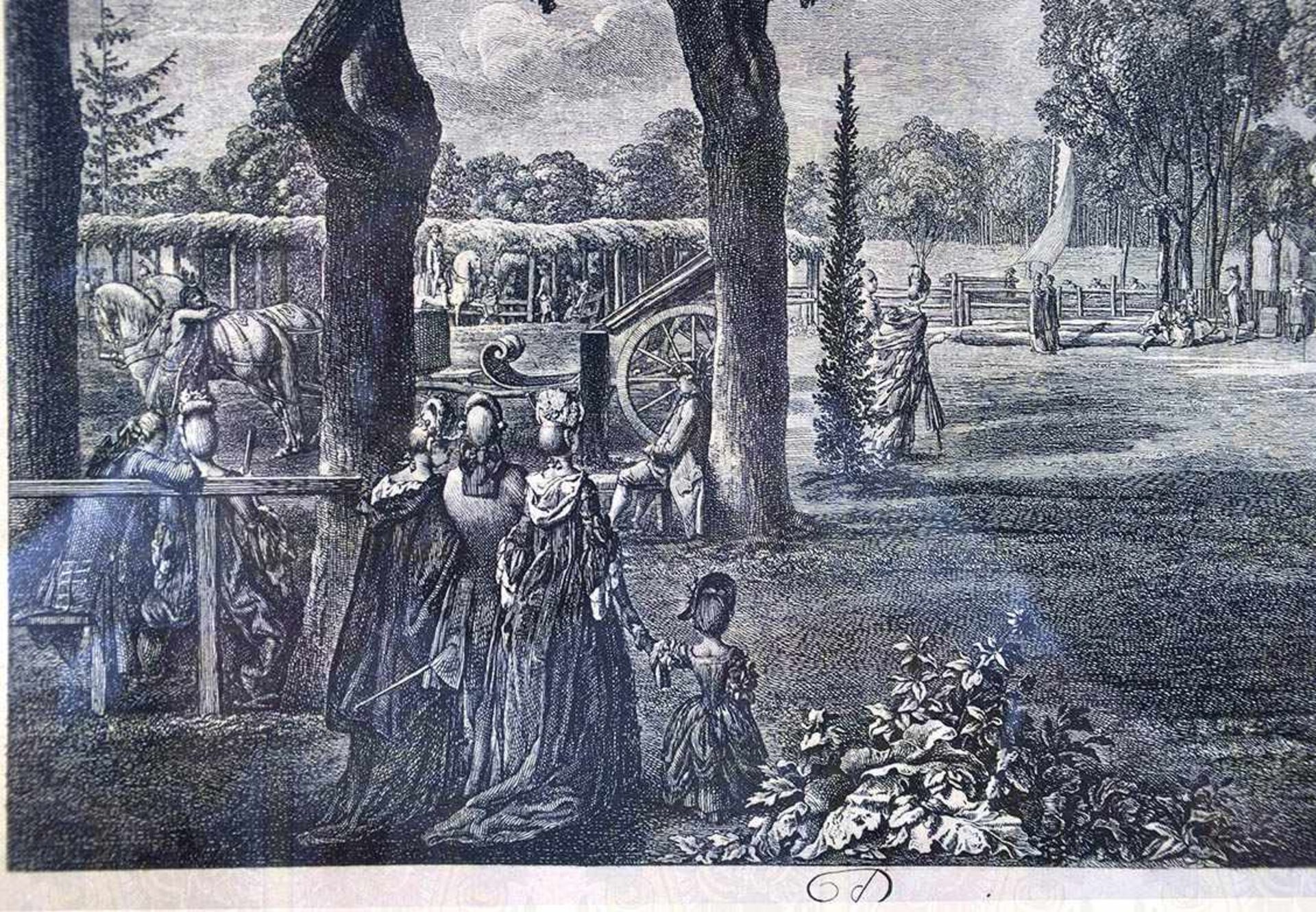 RADIERUNG „PREMIERE PROMENADE DE BERLIN“, „La place des Tentes au Parc“, Darstellung um 1772, - Bild 3 aus 4