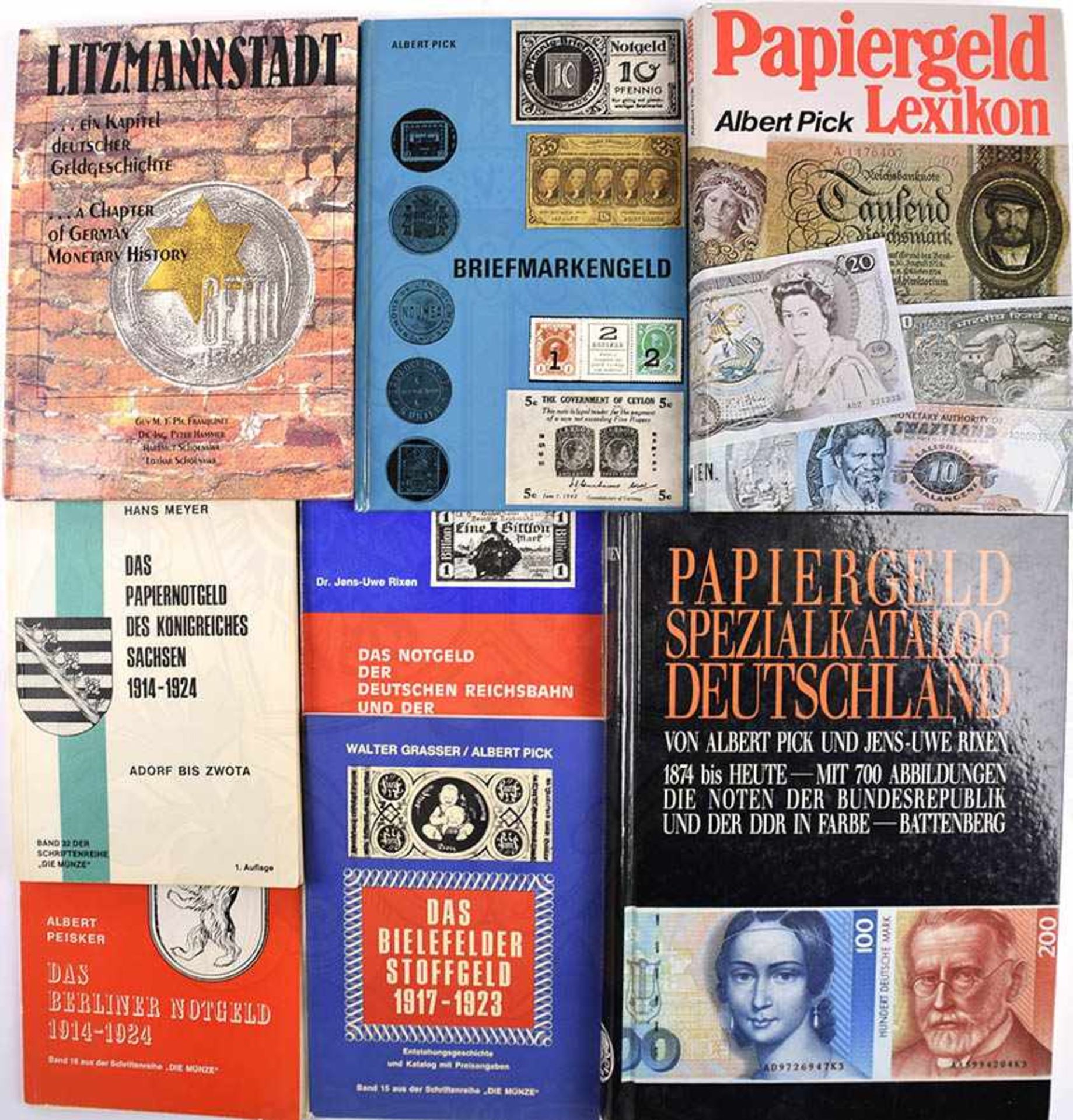 8 TITEL BANKNOTEN UND NOTGELD: „Papiergeld Spezialkatalog Deutschland“ (Pick); „Papiergeld