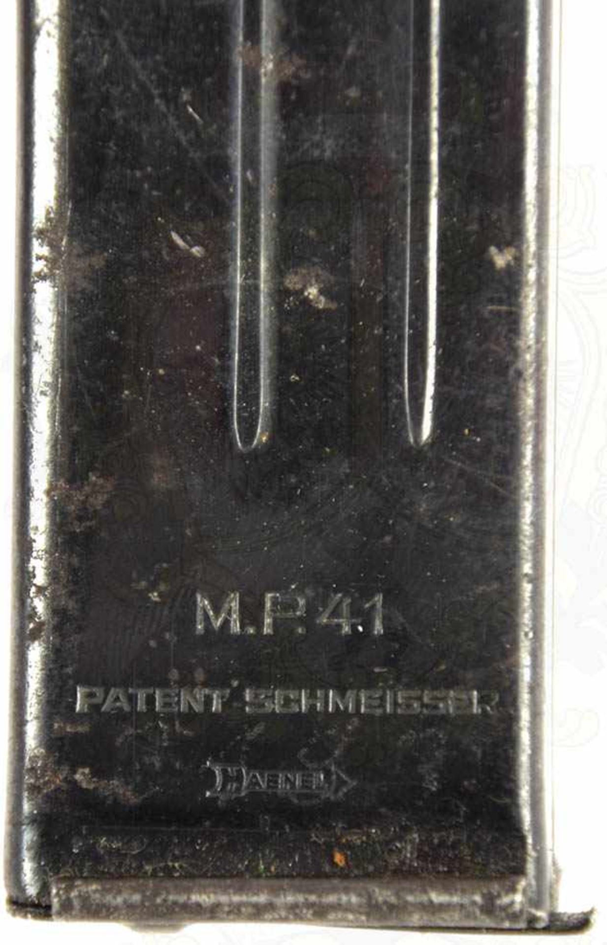 3 STANGENMAGAZINE, 1x für MP 38/40 u. 2x MP 41, bez. „Patent Schmeisser“, brüniertes Stahlblech, - Bild 3 aus 4