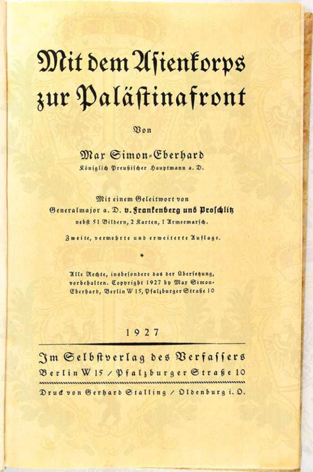 MIT DEM ASIENKORPS ZUR PALÄSTINAFRONT, Hptm. Max Simon-Eberhard, Selbstverlag, Berlin 1927, 136 - Bild 3 aus 4