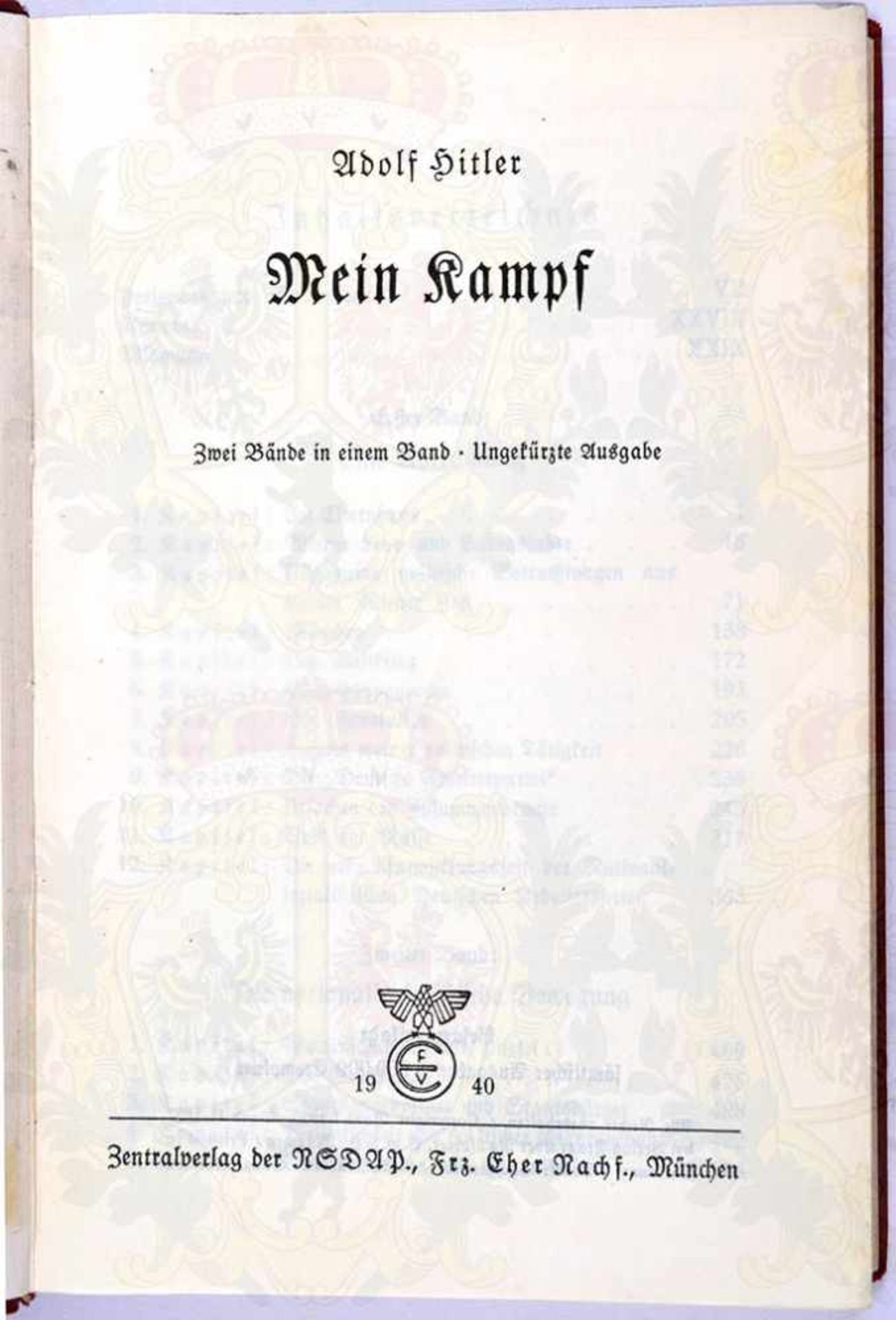 MEIN KAMPF, Adolf Hitler, Dünndruck-Ausgabe, Eher-V. 1940, 1 Portrait, 781 S., gld.gepr., kleinf. - Bild 3 aus 3