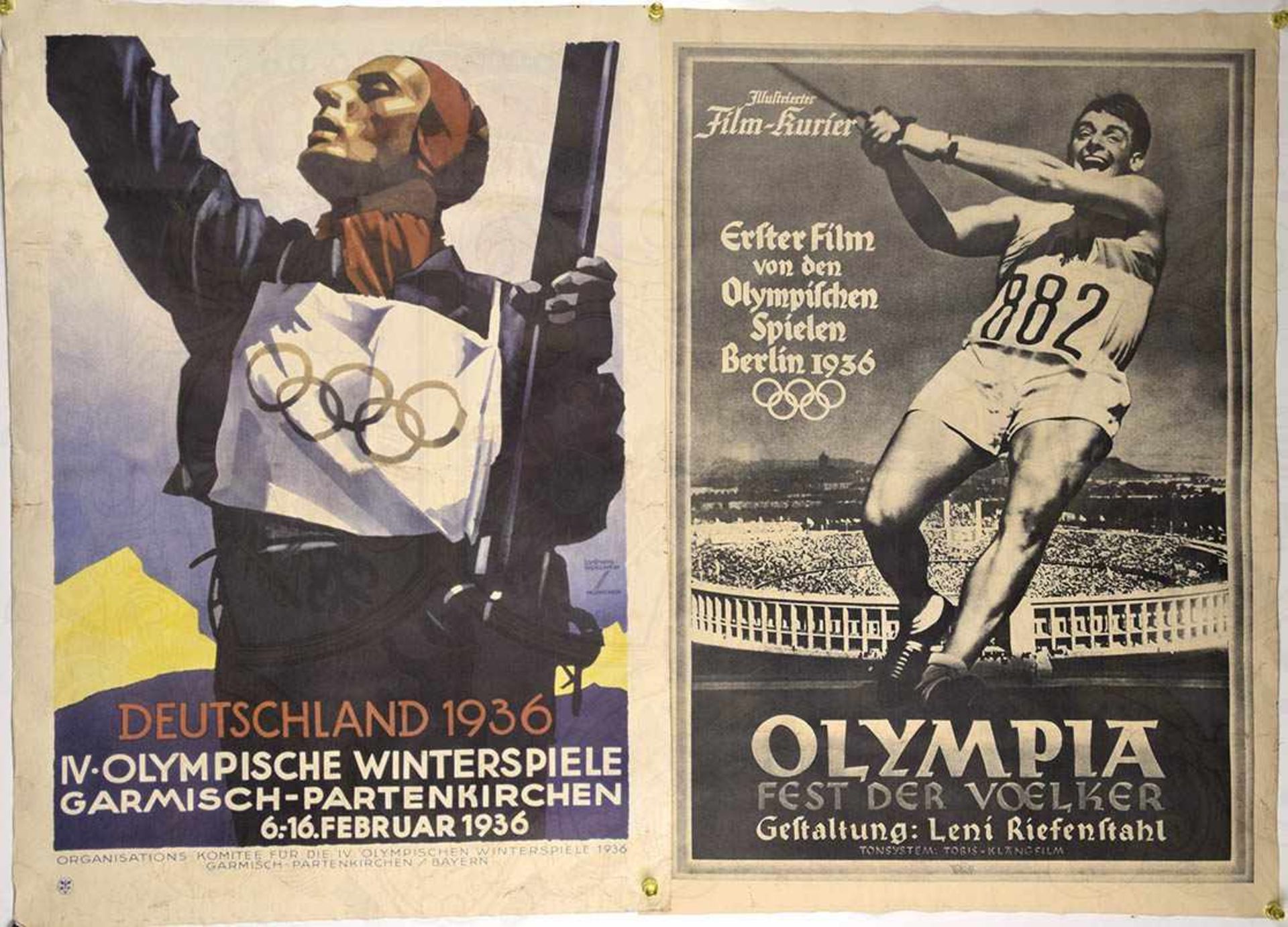 2 PLAKATE, „Olympia - Fest der Völker“ (Film von Leni Riefenstahl) u. „Olympische Winterspiele“,