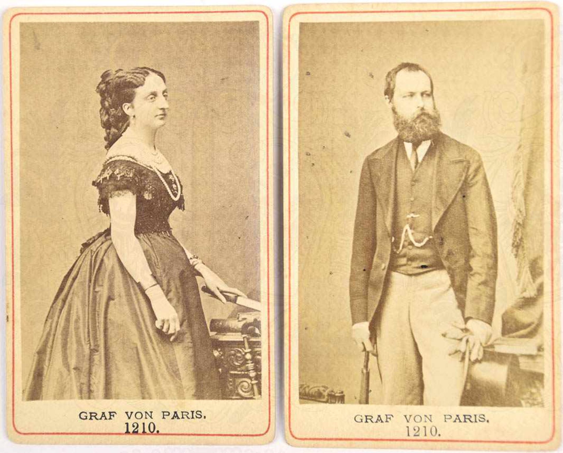 2 VISITFOTOS, Louis Philippe Albert von Orleans, Graf v. Paris, (1838-1894), sowie seine Gemahlin