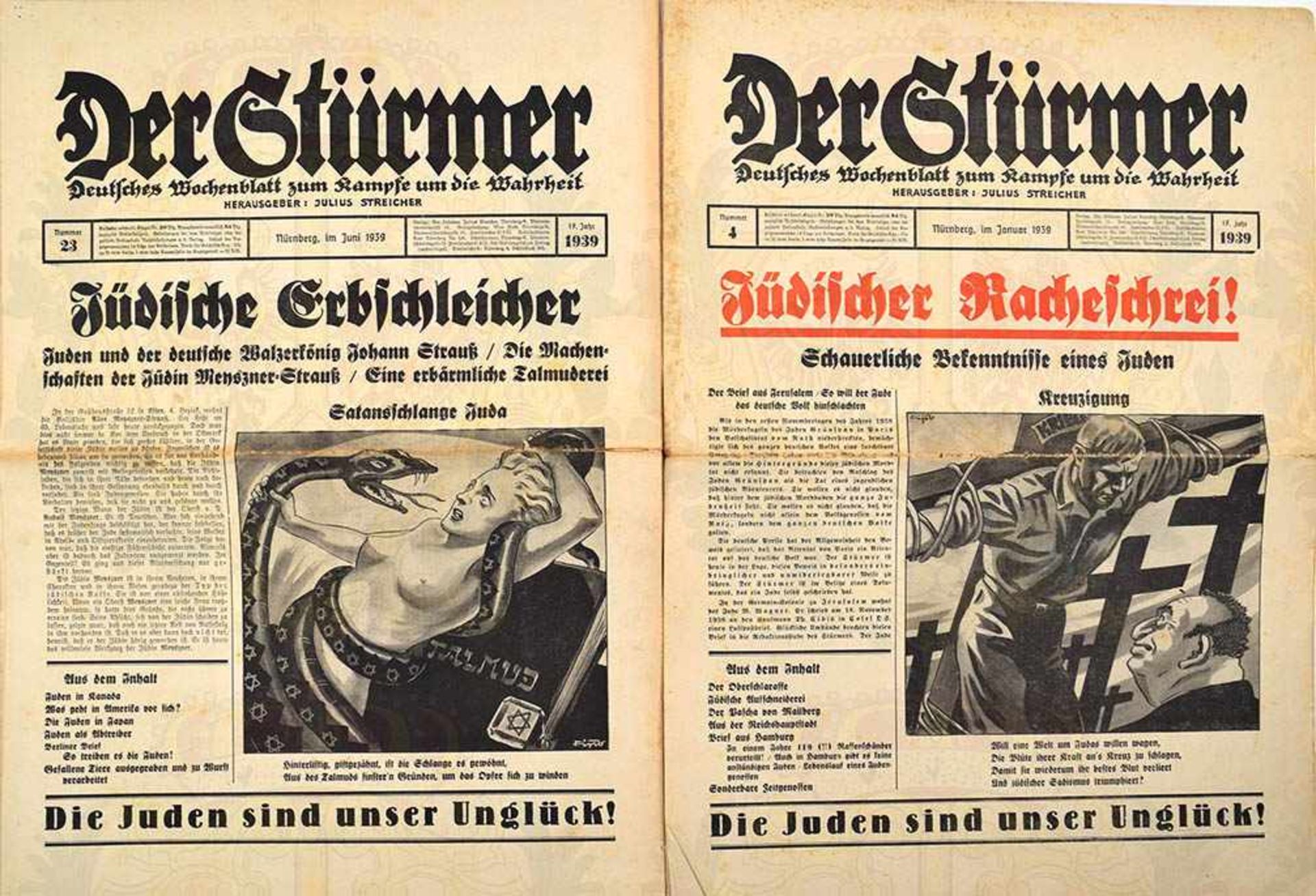 DER STÜRMER, 45 Ausgaben, Jg. 1939, Nr. 1-13, 15, 16, 18, 19, 21-43, 45, 48-50 u. 52, dabei „ - Bild 4 aus 4