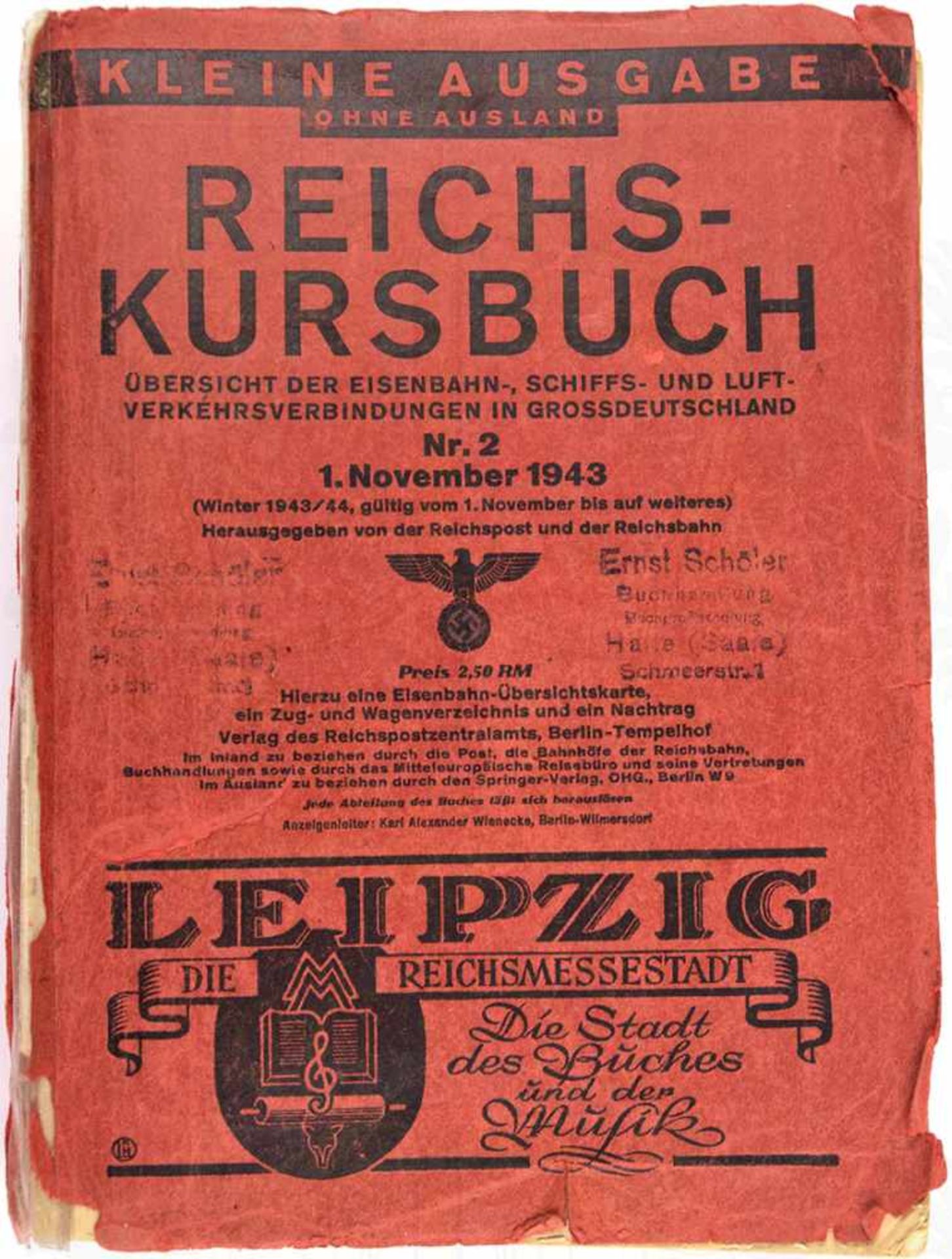 REICHS-KURSBUCH, gültig ab 1. November 1943, 5 Abteilungen mit ges. 1776 S., einschl.