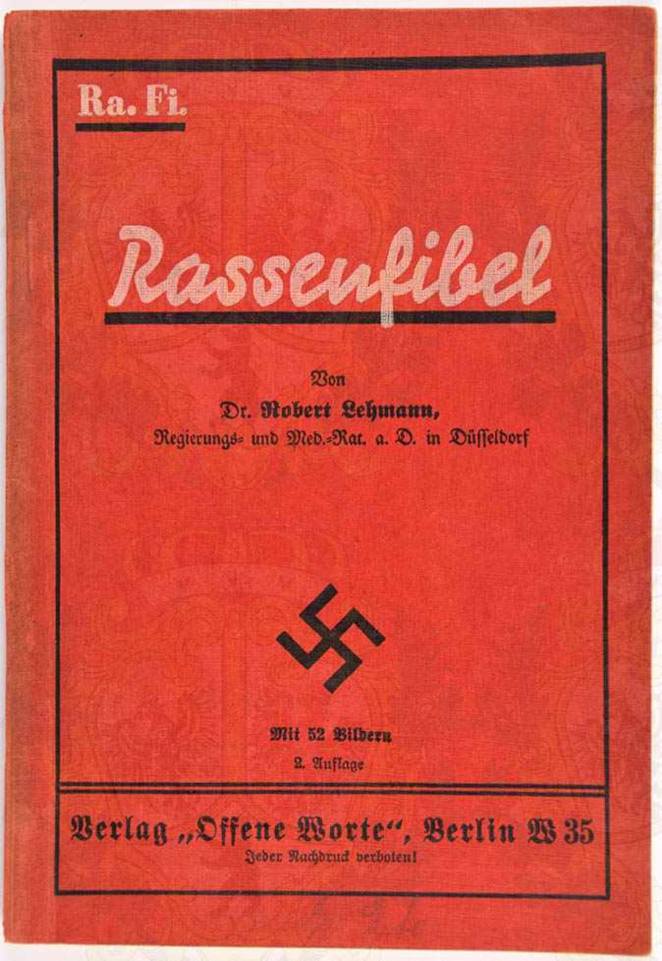 RASSENFIBEL, Robert Lehmann, Verlag Offene Worte, Düsseldorf 1934, 99 S., Abb., Broschur