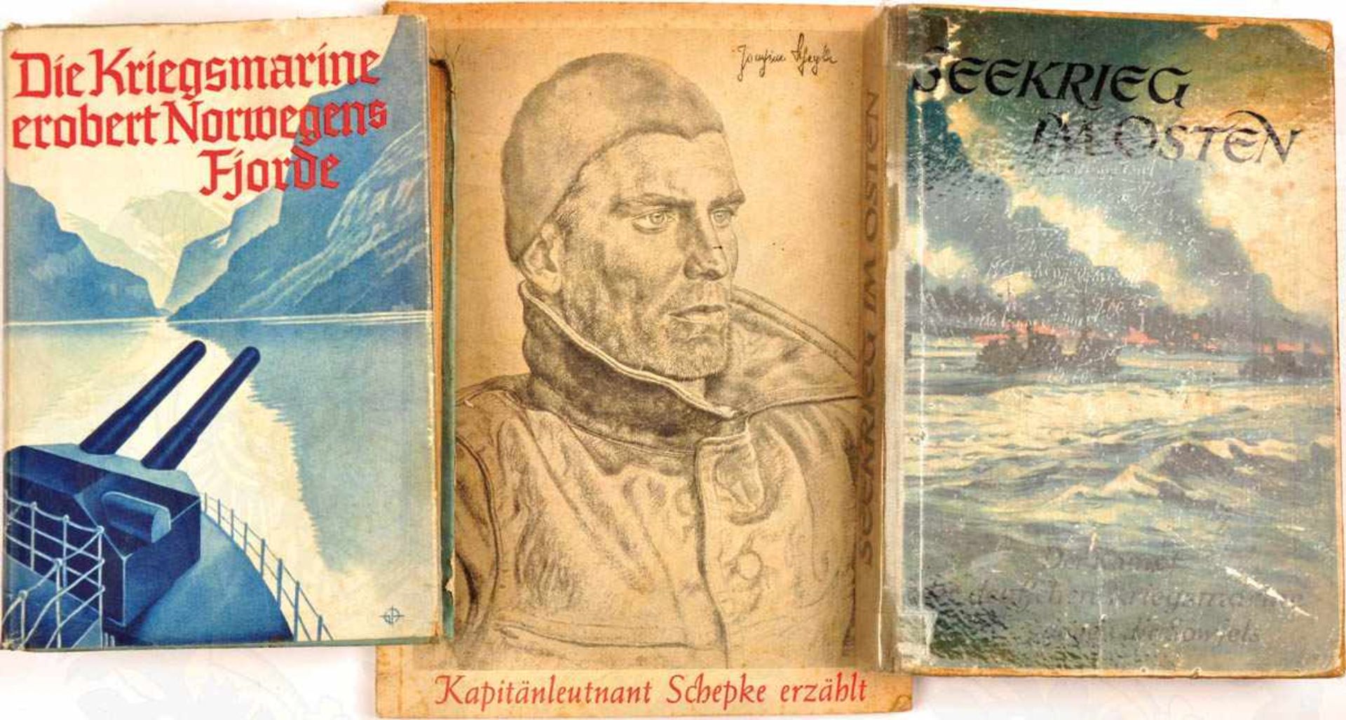 3 TITEL KRIEGSMARINE: „Die Kriegsmarine erobert Norwegens Fjorde“, Leipzig 1940, 416 S., besch.