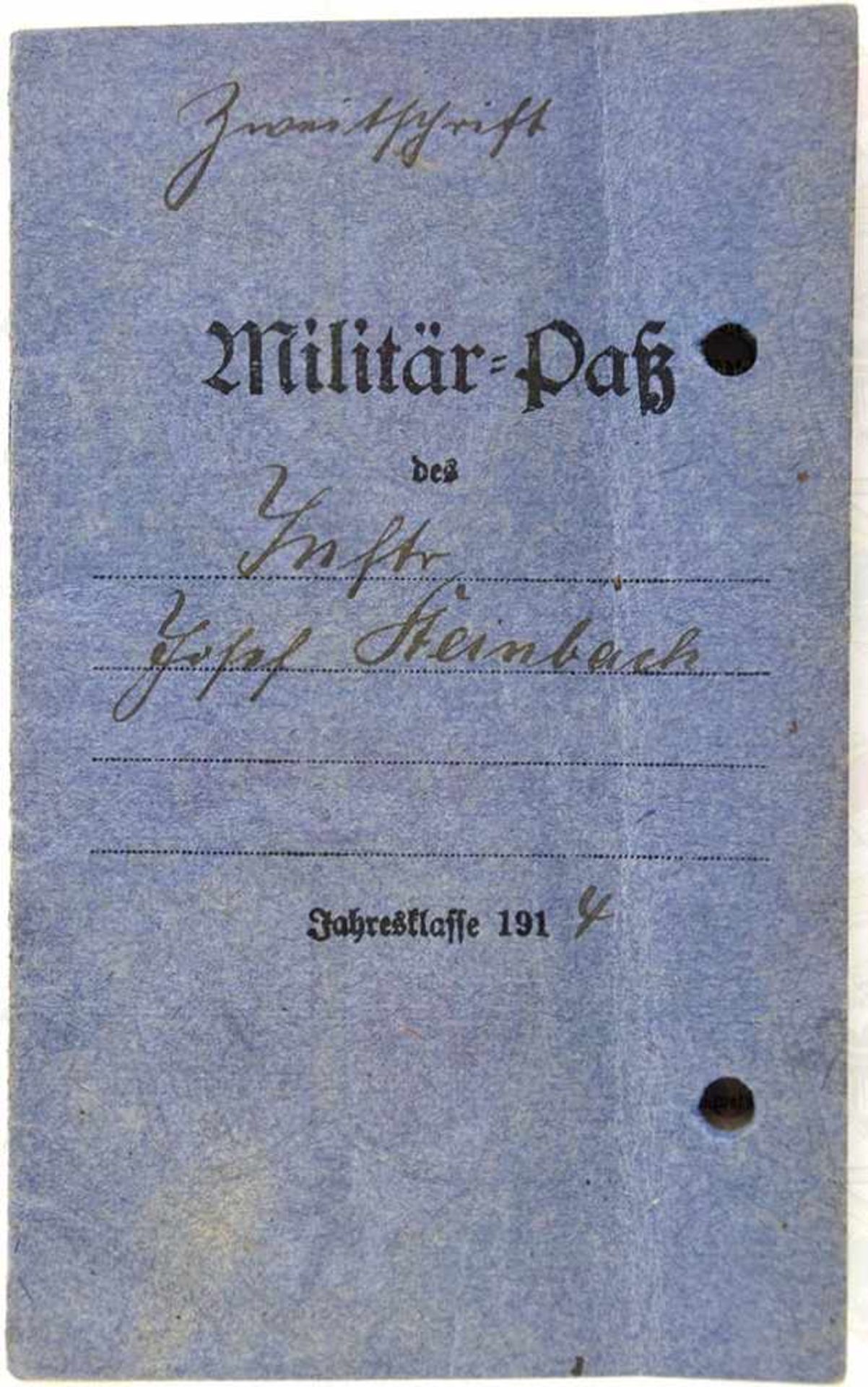 MILITÄRPASS EINES INFANTERISTEN, des 17. bayr. Inf.-Rgt. „Orff“, (Zweitschrift), Einträge 1915-1920,