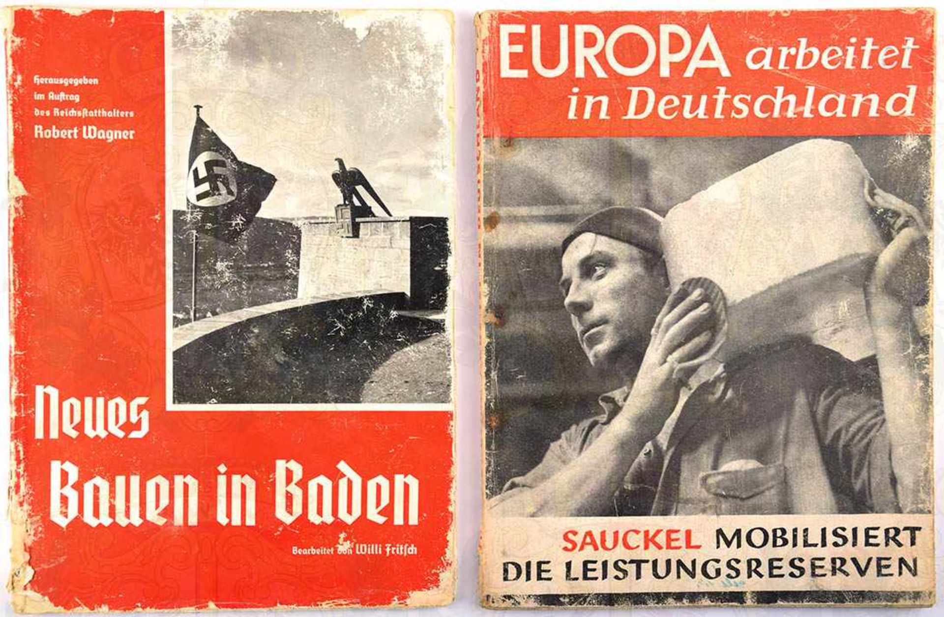 2 FOTOBÄNDE: „Europa arbeitet in Deutschland“, Eher-Verlag, 1943, 128 S.; „Neues Bauen in Baden“,