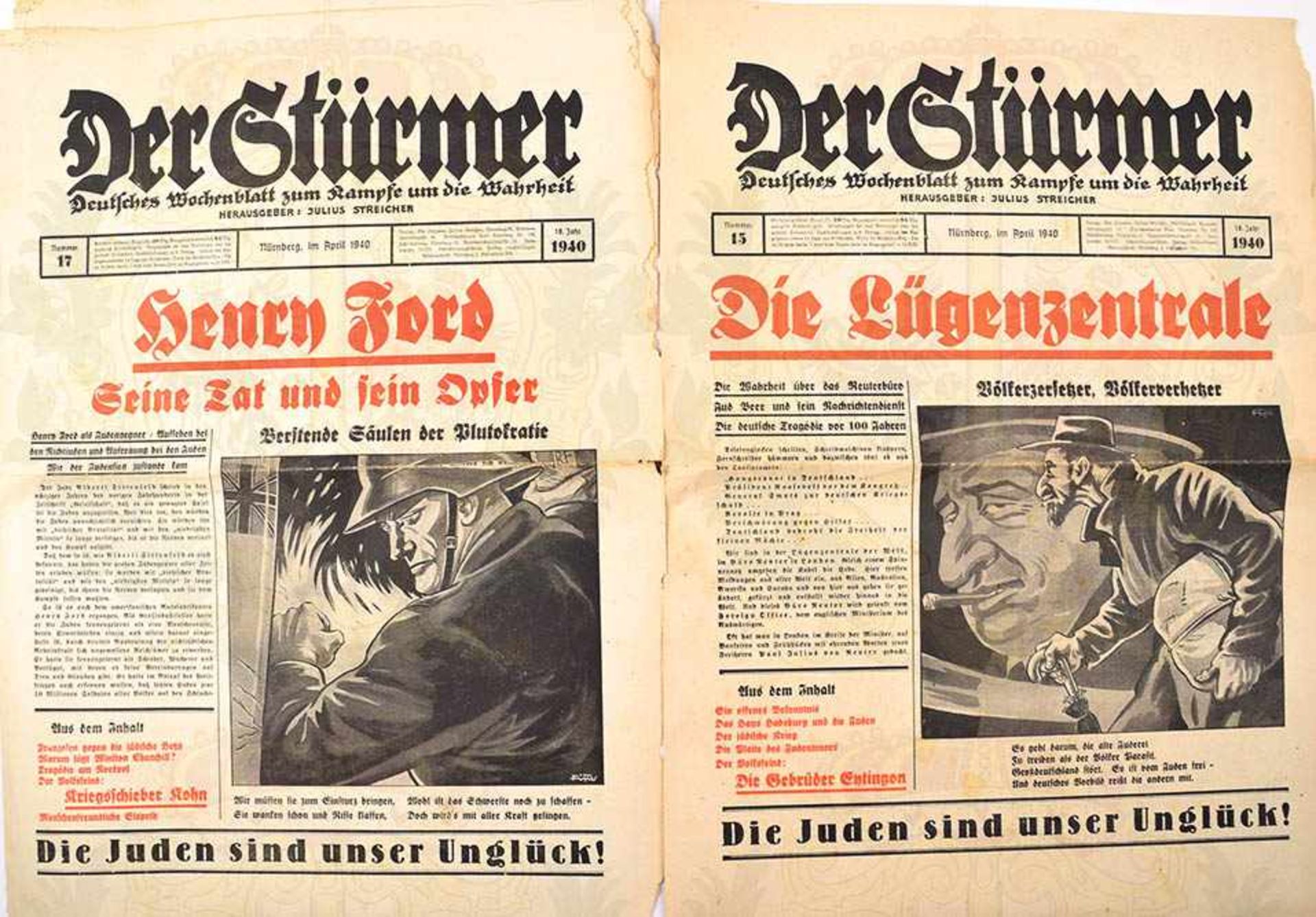 DER STÜRMER, 40 Ausgaben, Jg. 1940, Nr. 1-3, 8, 9, 11-15, 17-23, 25-27, 29-43, 45, 46, 48, 51 u. 52,