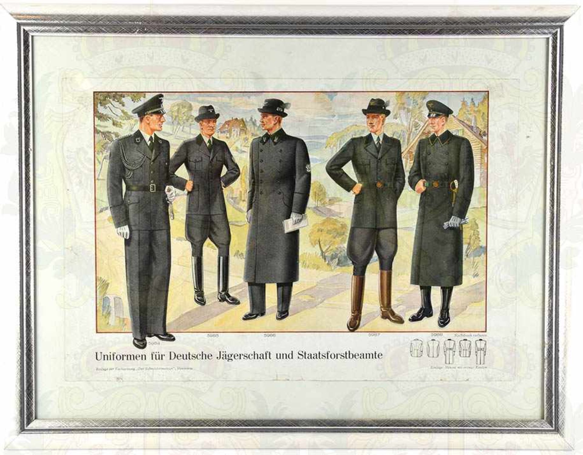 3 UNIFORMTAFELN: „Forstkleidung“, „Uniformen für Landespolizei und Staatsförster“ u. „Deutsche