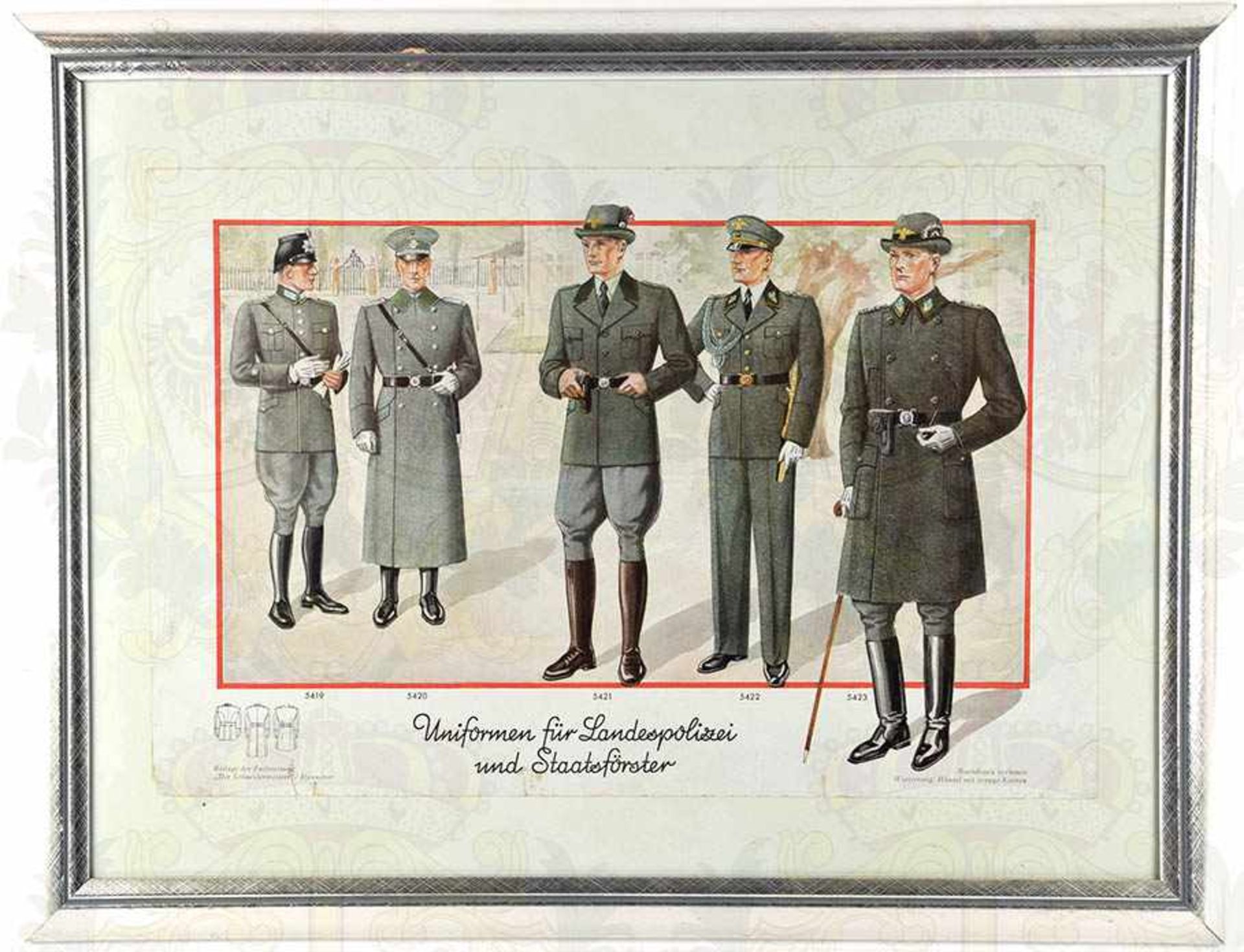 3 UNIFORMTAFELN: „Forstkleidung“, „Uniformen für Landespolizei und Staatsförster“ u. „Deutsche - Bild 2 aus 2