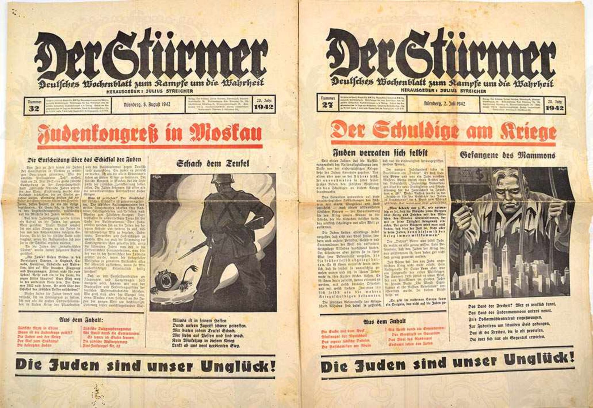 DER STÜRMER, 43 Ausgaben, Jg. 1942, Nr. 1-5, 7-14, 17, 18, 20-25, 27-29, 32, 33, 35-42, u. 44-52, - Bild 4 aus 4