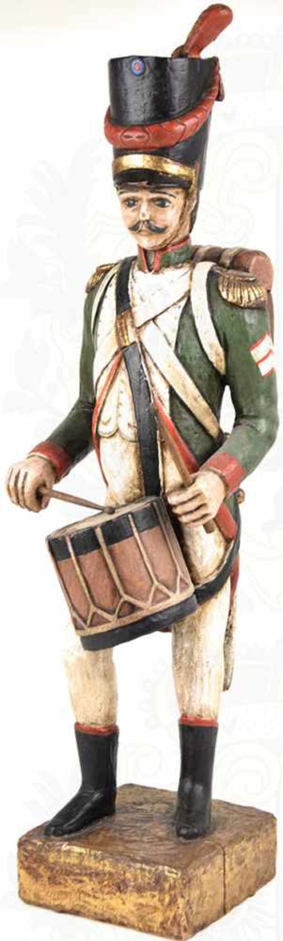 TROMMLER-FIGUR, Holz, farb. bemalt, Darstellung a. d. Zeit d. Napoleonischen Kriege, m. Tschako, - Bild 2 aus 3