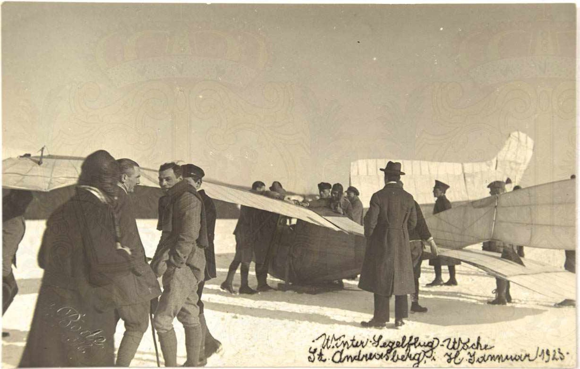 45 FOTOS 1. WINTER-SEGELFLUGWOCHE 1923, St. Andreasberg im Harz, tls. AK, meist Pressefotos, A 5, - Bild 2 aus 4