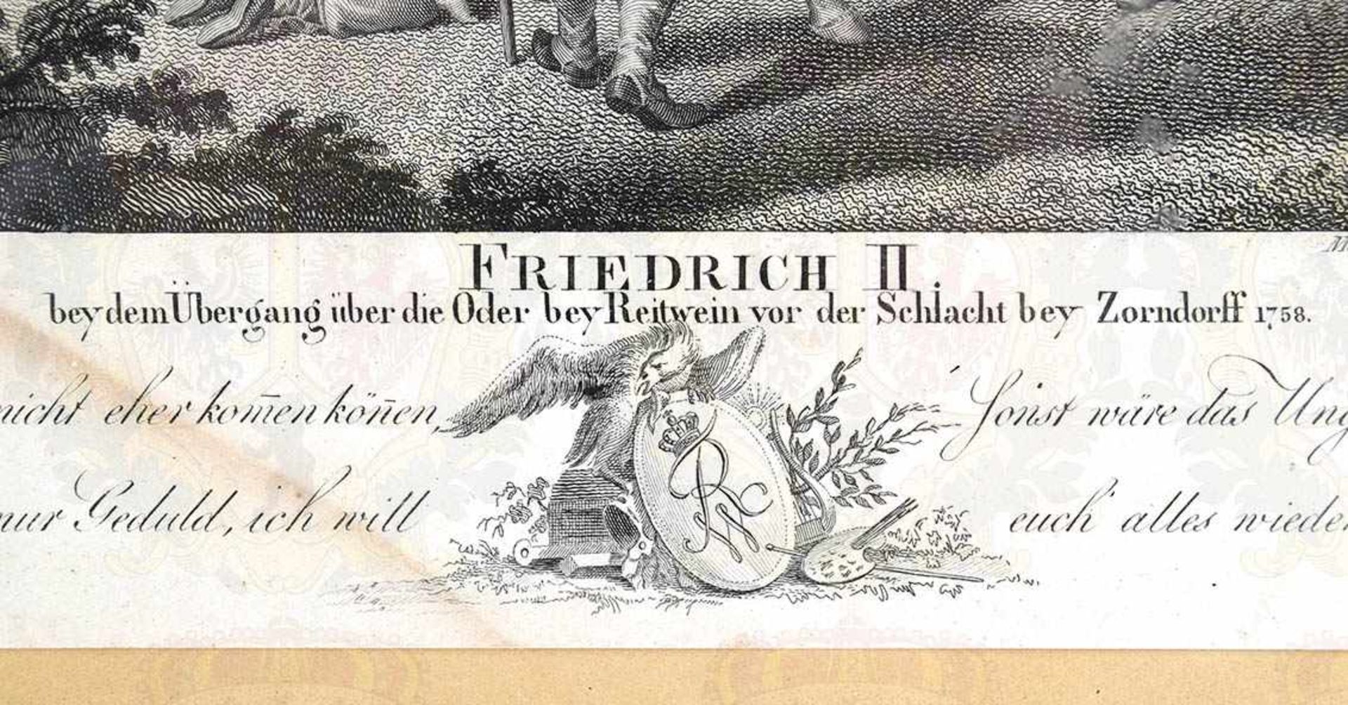 2 KUPFERSTICHE König Friedrich II. bei dem Übergang über die Oder bei Reitwein, vor der Schlacht bei - Bild 3 aus 3