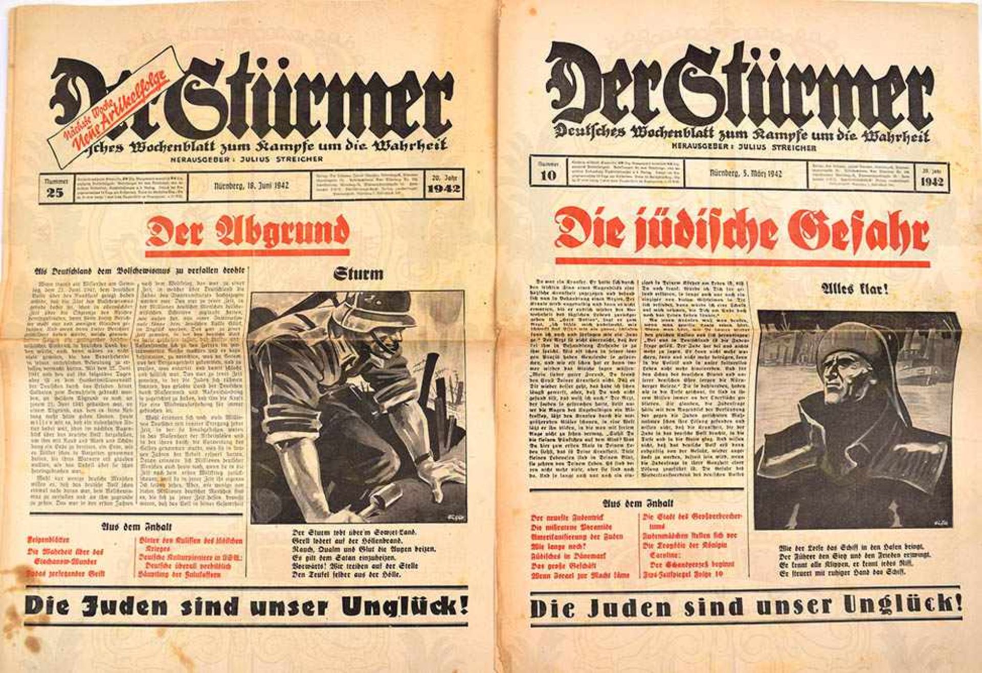 DER STÜRMER, 43 Ausgaben, Jg. 1942, Nr. 1-5, 7-14, 17, 18, 20-25, 27-29, 32, 33, 35-42, u. 44-52,