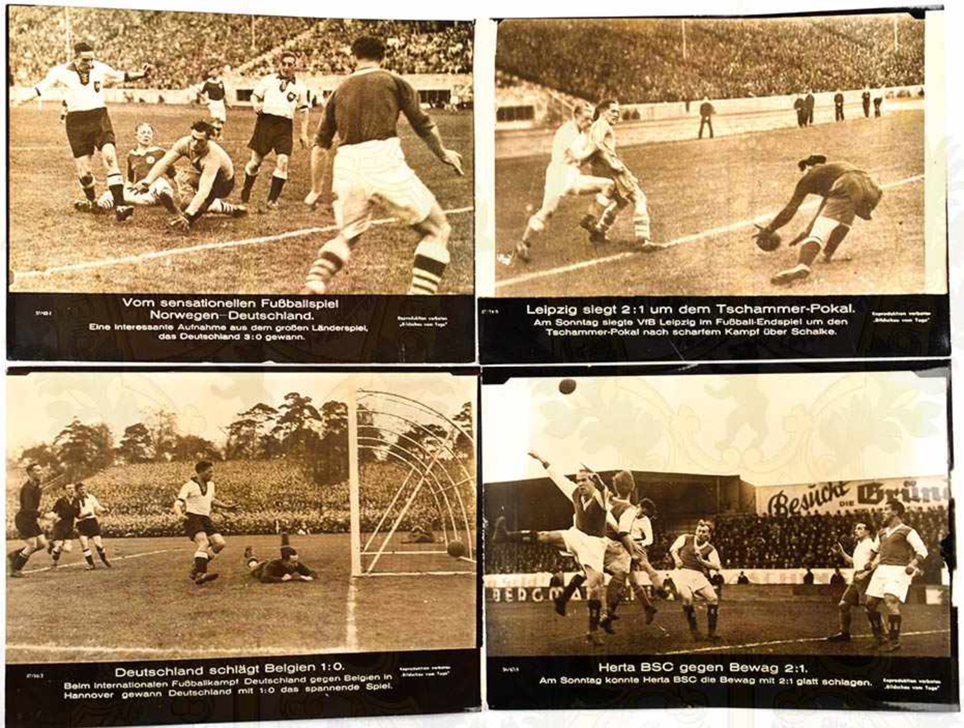 15 AUSHANGFOTOS, Dt. Fußball-Reichsbundpokal, dabei Hertha, Nürnberg, Hamburg, Fürth, Leipzig