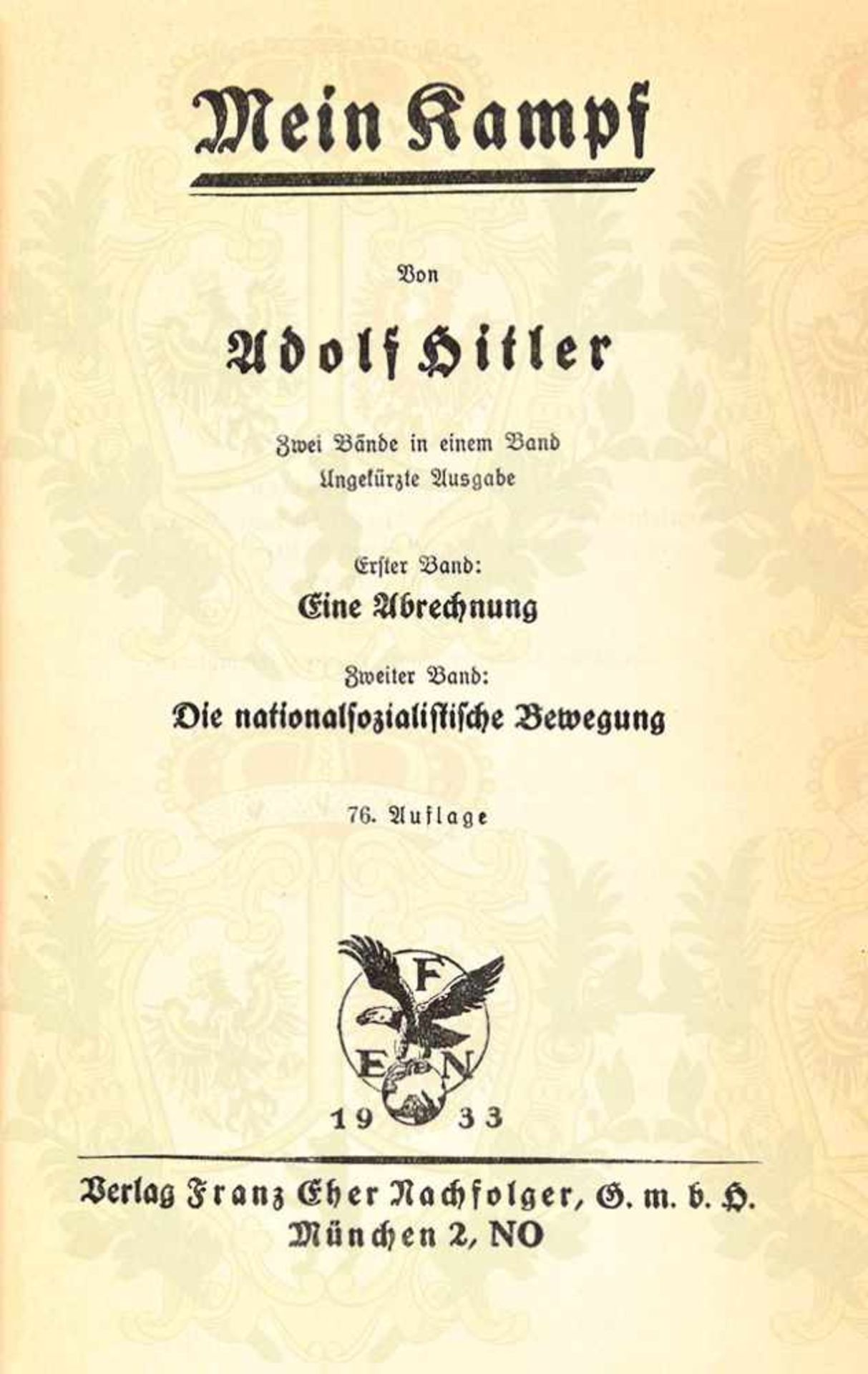 MEIN KAMPF, Adolf Hitler, Volksausgabe, Eher Verlag, München 1933, 781 S., 1 Porträtbild, blaues - Bild 4 aus 4
