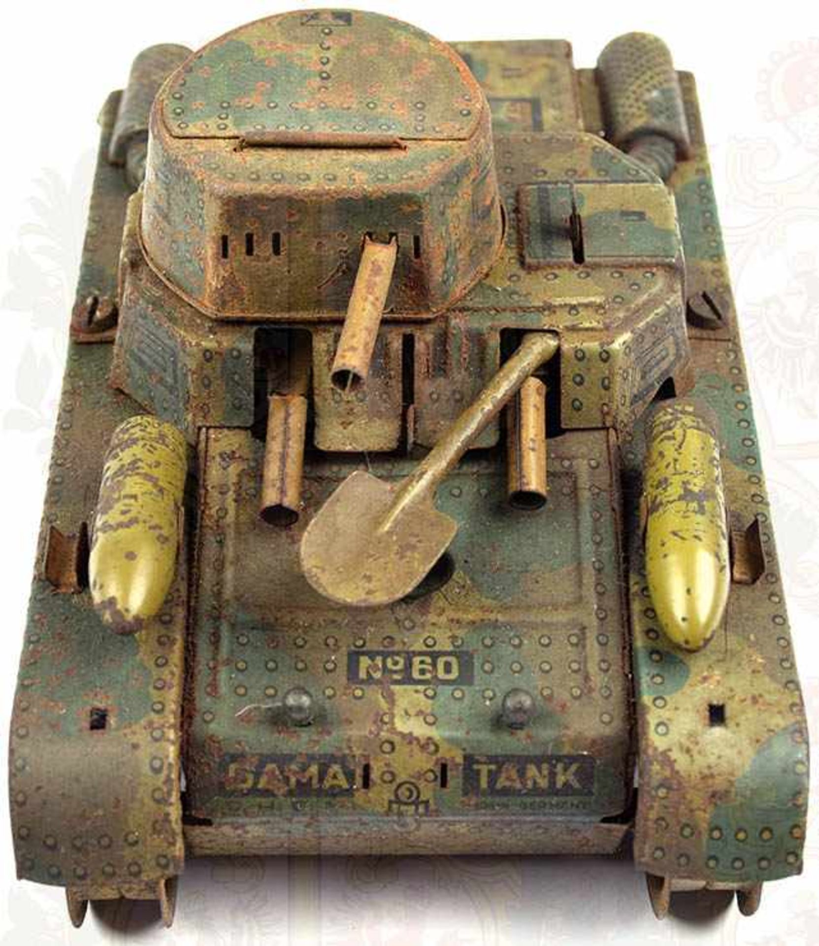 GAMA-TANK NR. 60, Herst. „Germany“, Stahlblech, m. Tarnlackierung, tls. berieben, Ketten u. - Bild 2 aus 2