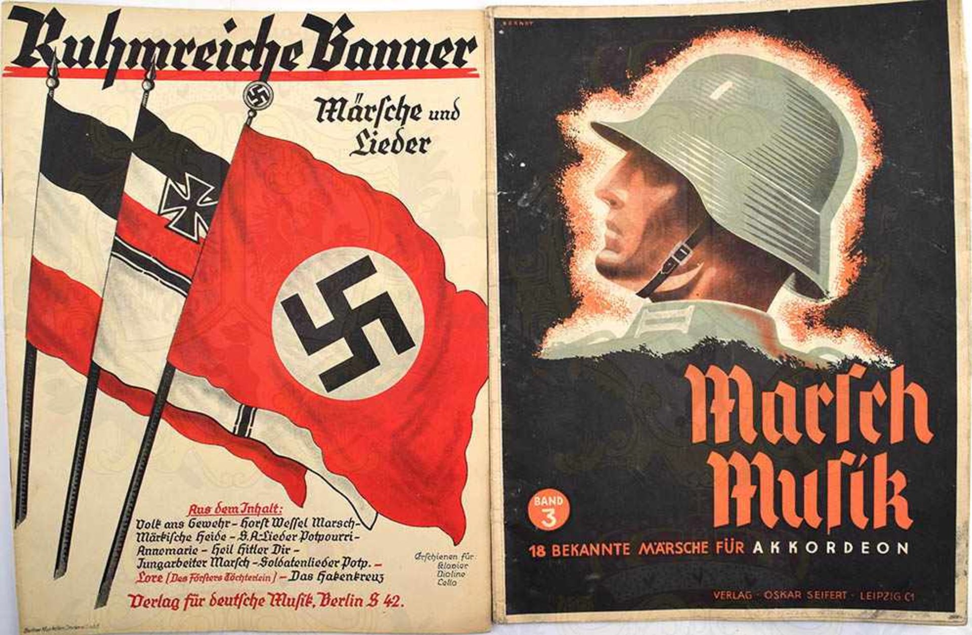 2 MARSCHLIEDER-HEFTE, Ruhmreiche Banner u. Marsch-Musik, Bln. bzw. Lpz., etwa 1935/38, m. Text u.