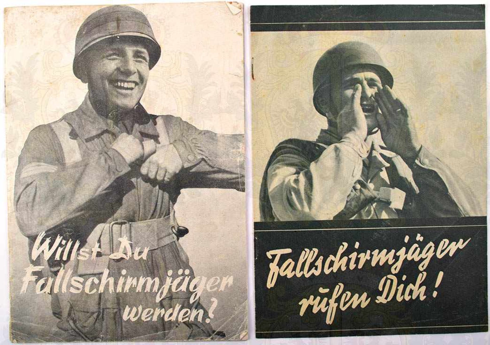 2 BROSCHÜREN FALLSCHIRMJÄGER: „Willst Du Fallschirmjäger werden?“, um 1943, 24 S.; „