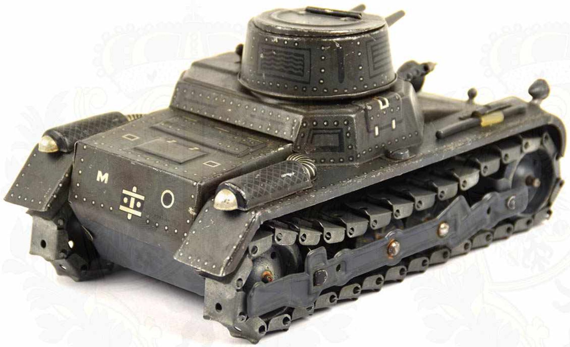 PANZERKAMPFWAGEN I, Eisenblech, dkl.grün lackiert, Herst. „Gama Tank“, um 1936, bez. „DRGM“ u. „Made - Bild 3 aus 3